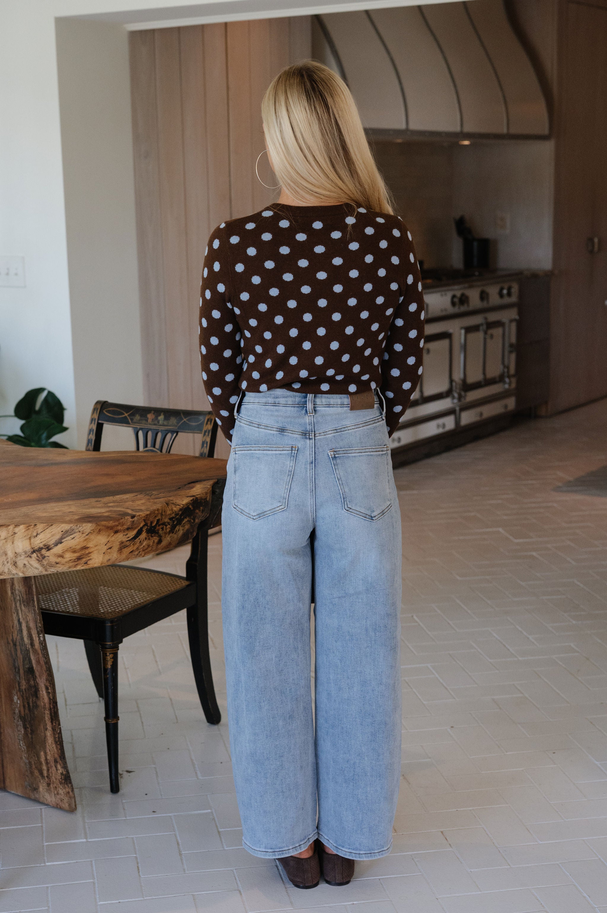 Callie Polka Dot Cardigan-Coffee/Blue