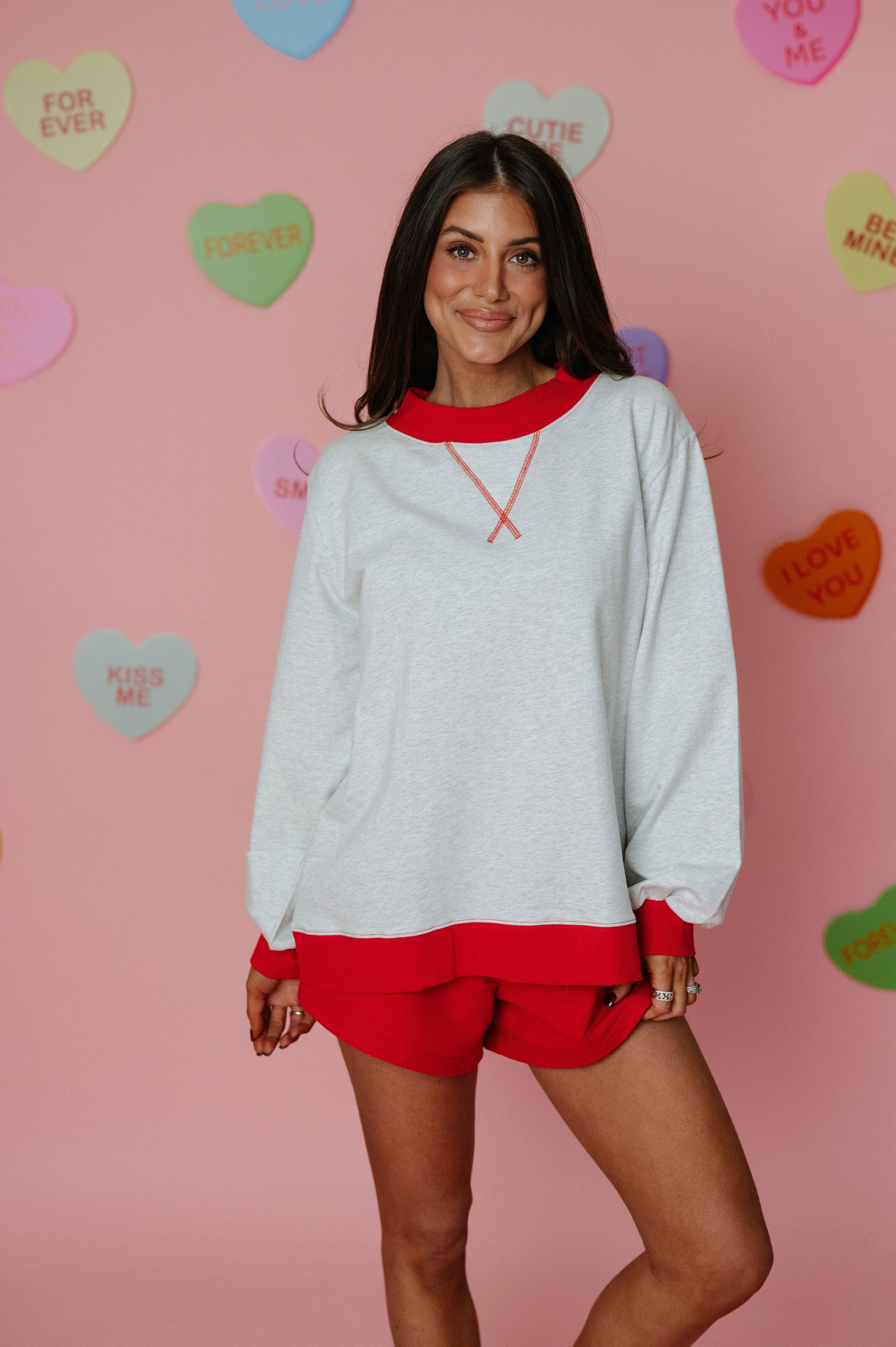 Color Block Mock Neck- Grey/Red