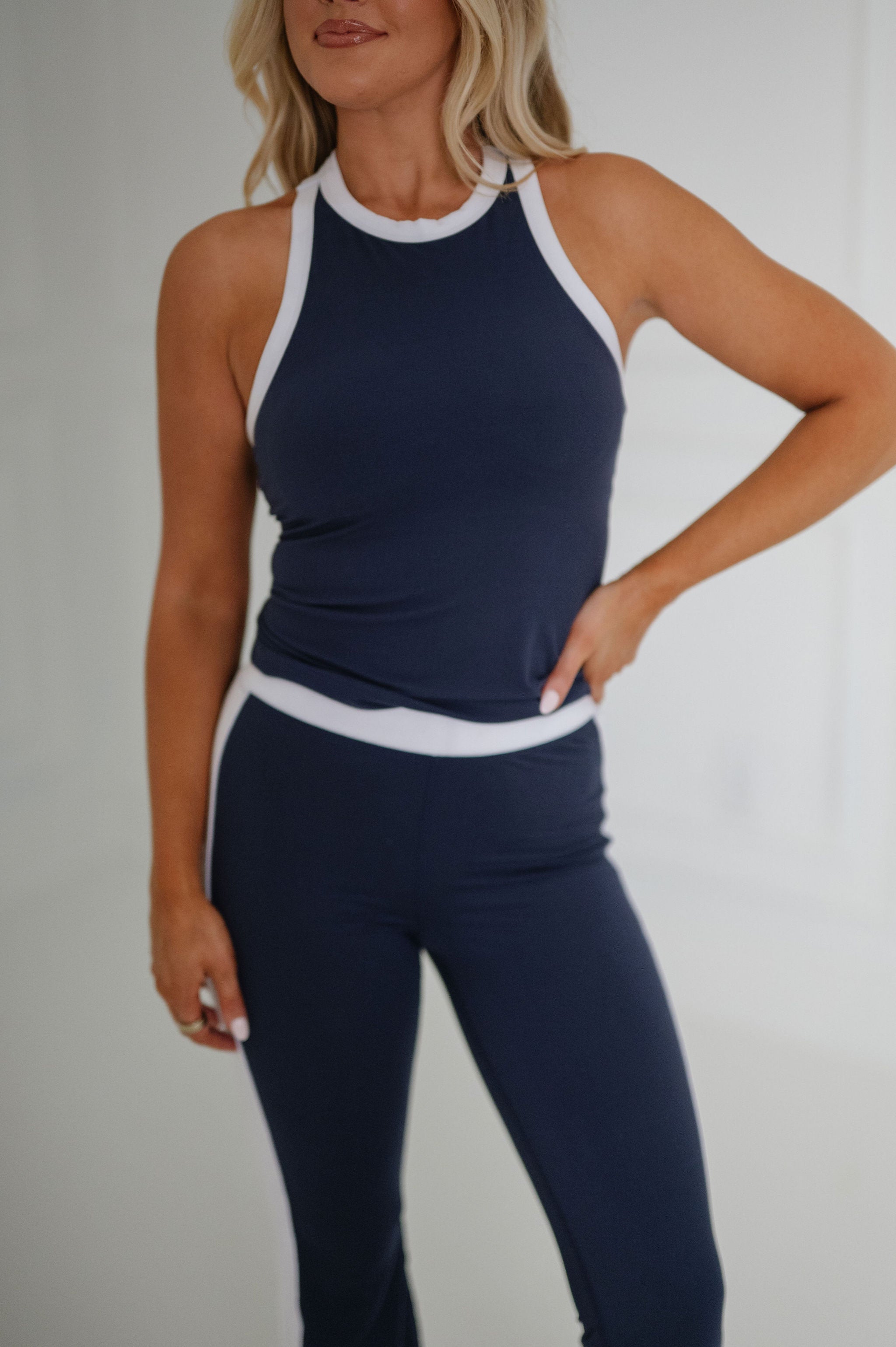 Buttersoft Flare Pants Set-Navy/White