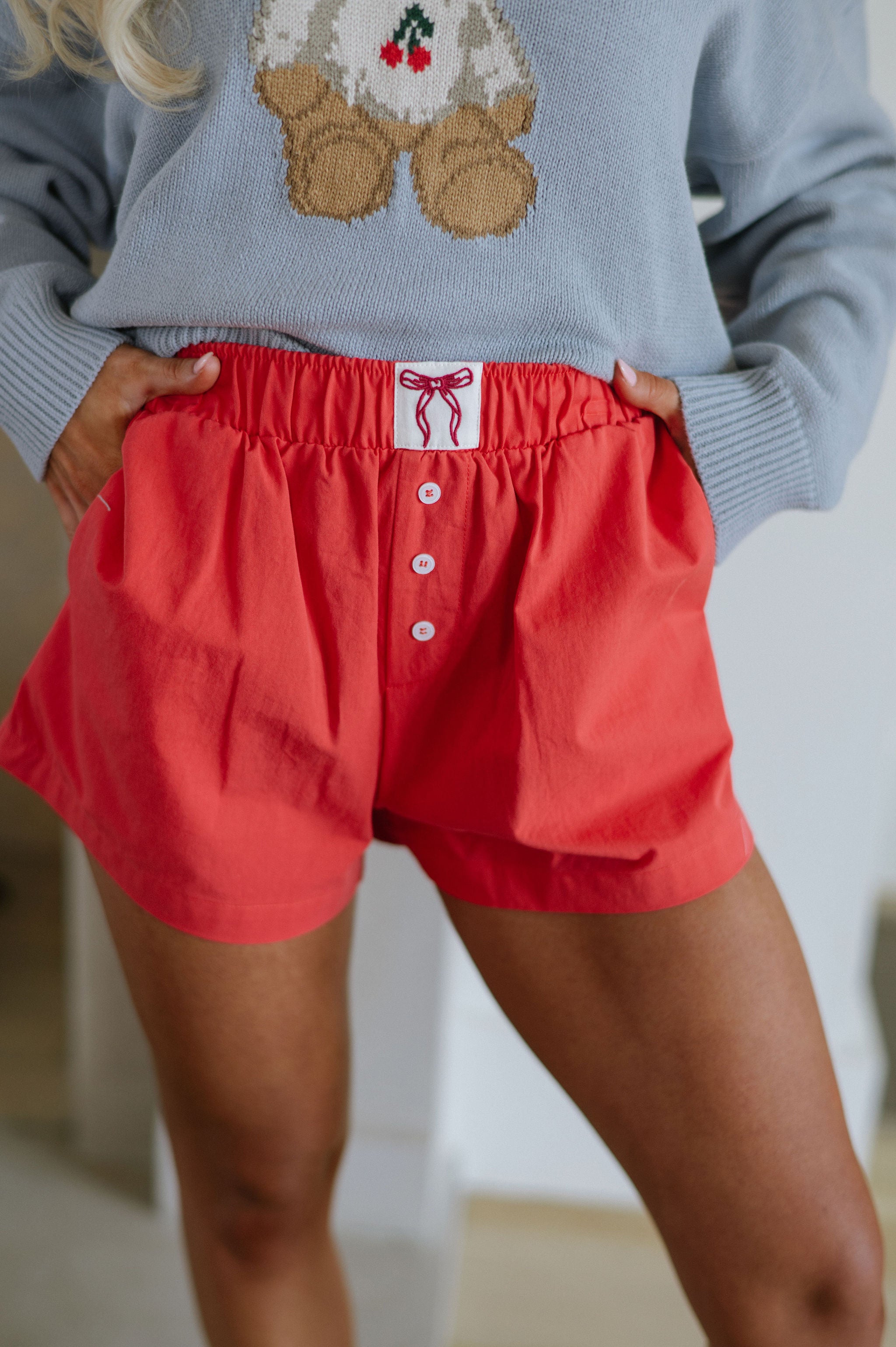 High Waisted Boxy Shorts-Red