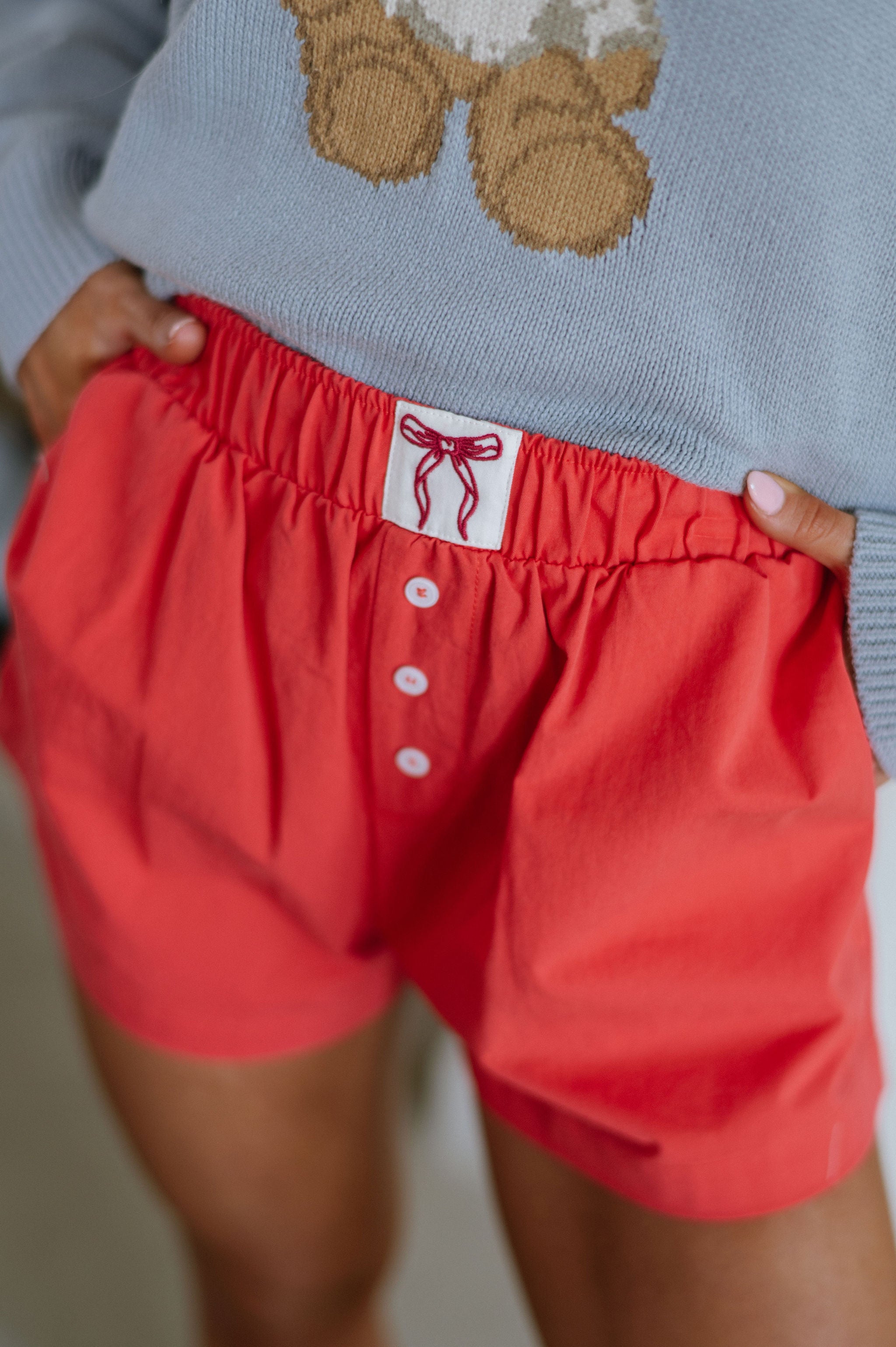 High Waisted Boxy Shorts-Red