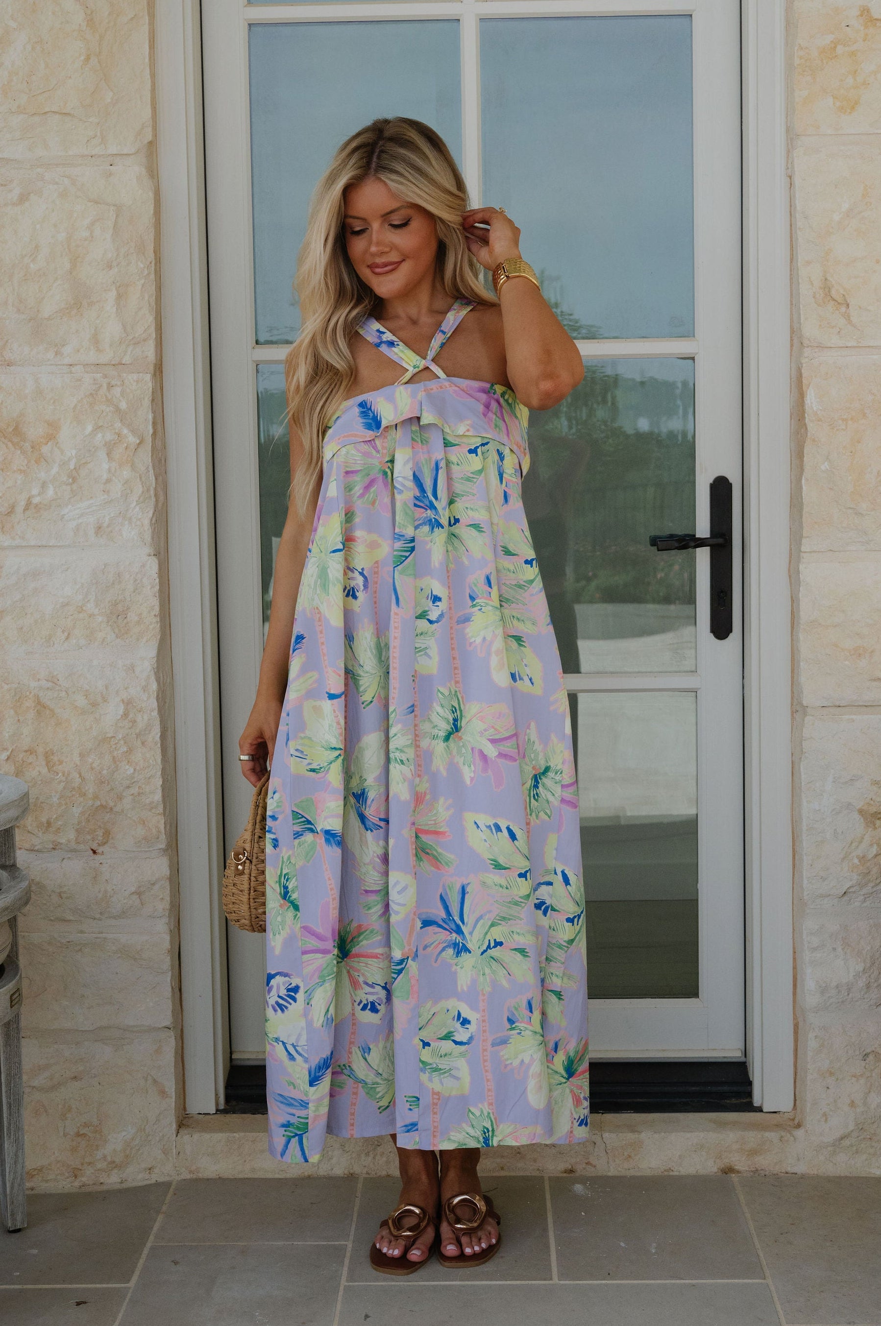 Floral Radiance Maxi Dress-Baja Blues