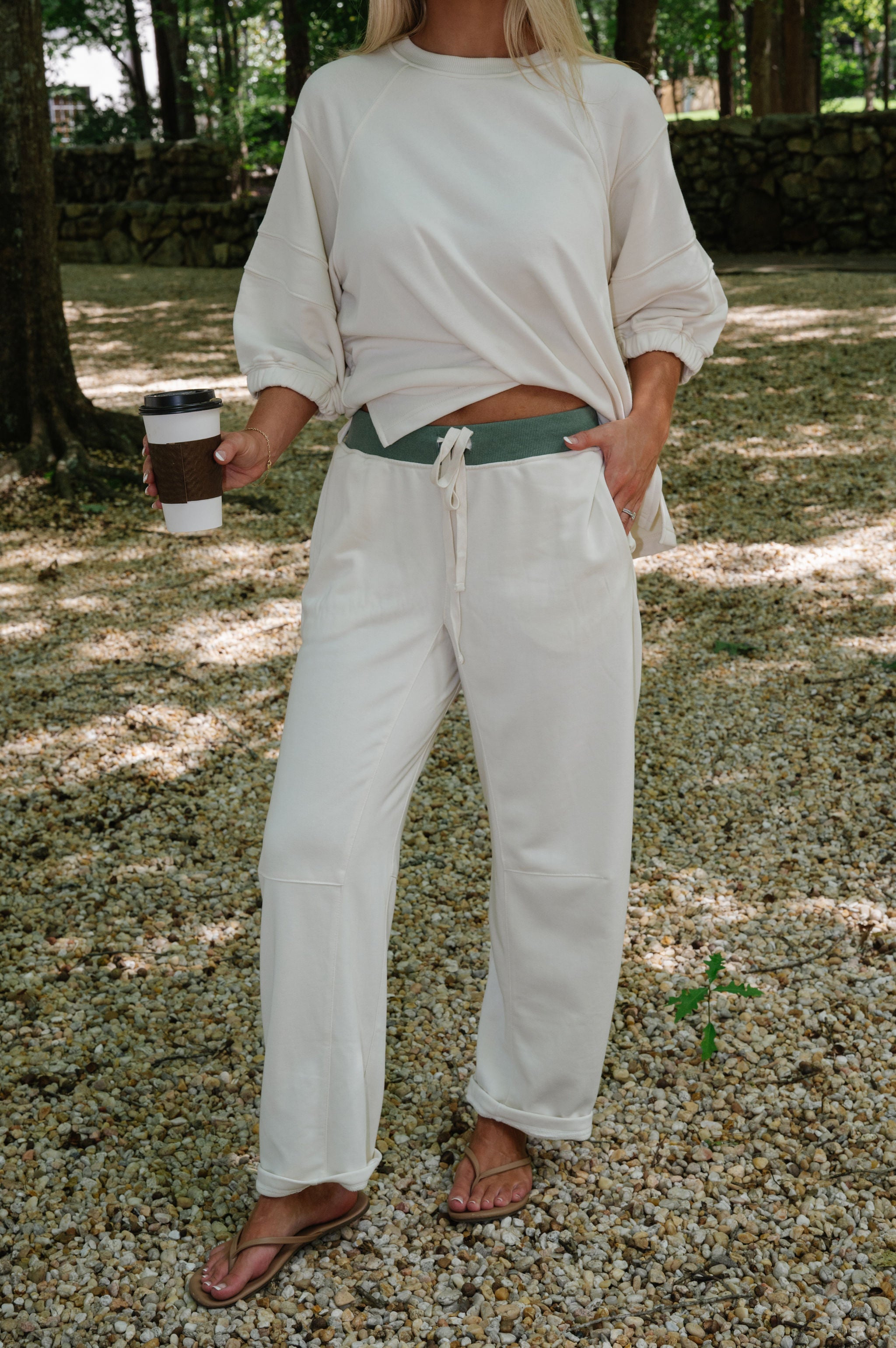 Rae French Terry Set-Bone/Dark Forest