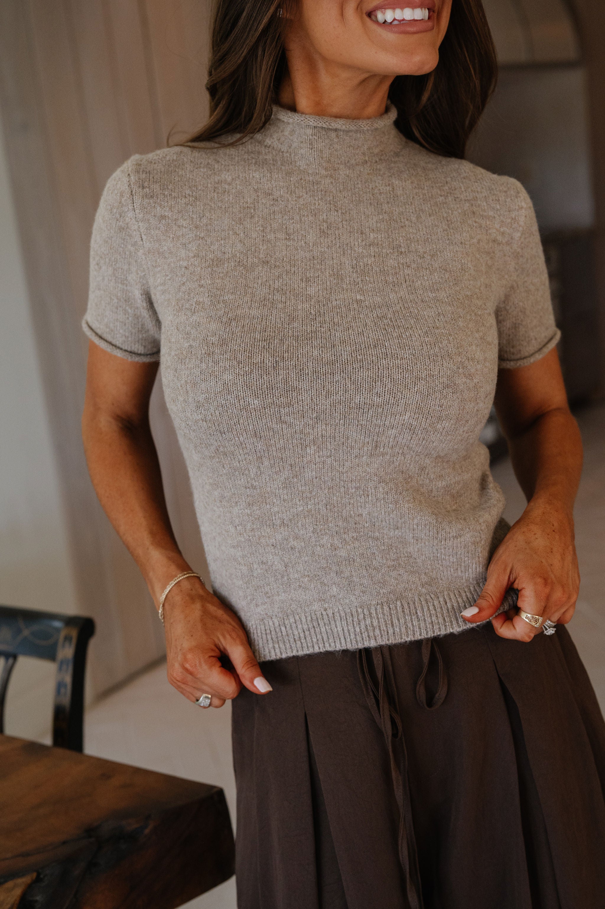 Alani Mock Neck Knit Top-Oatmeal