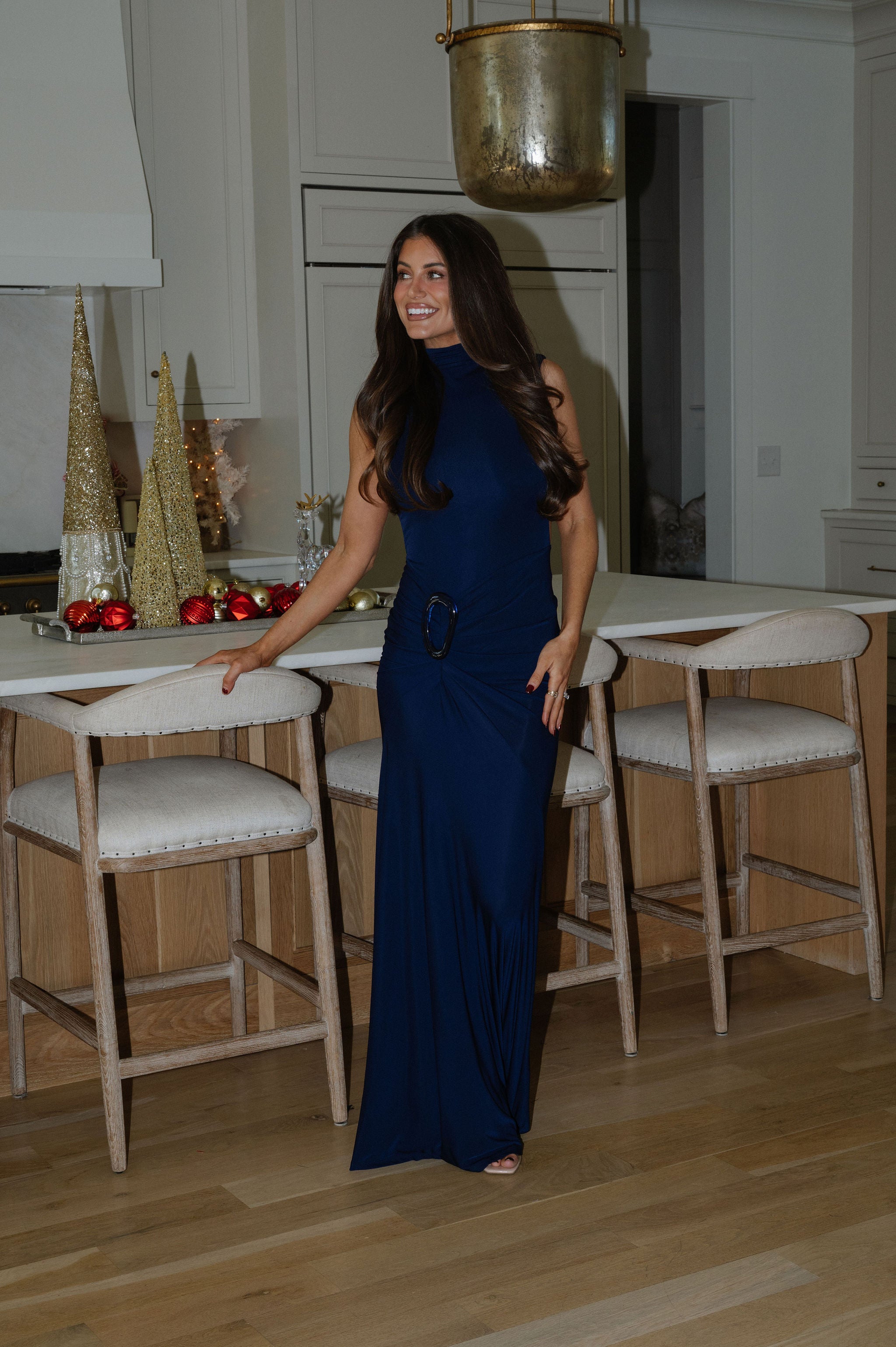 Waverly Mock Neck Dress-Navy