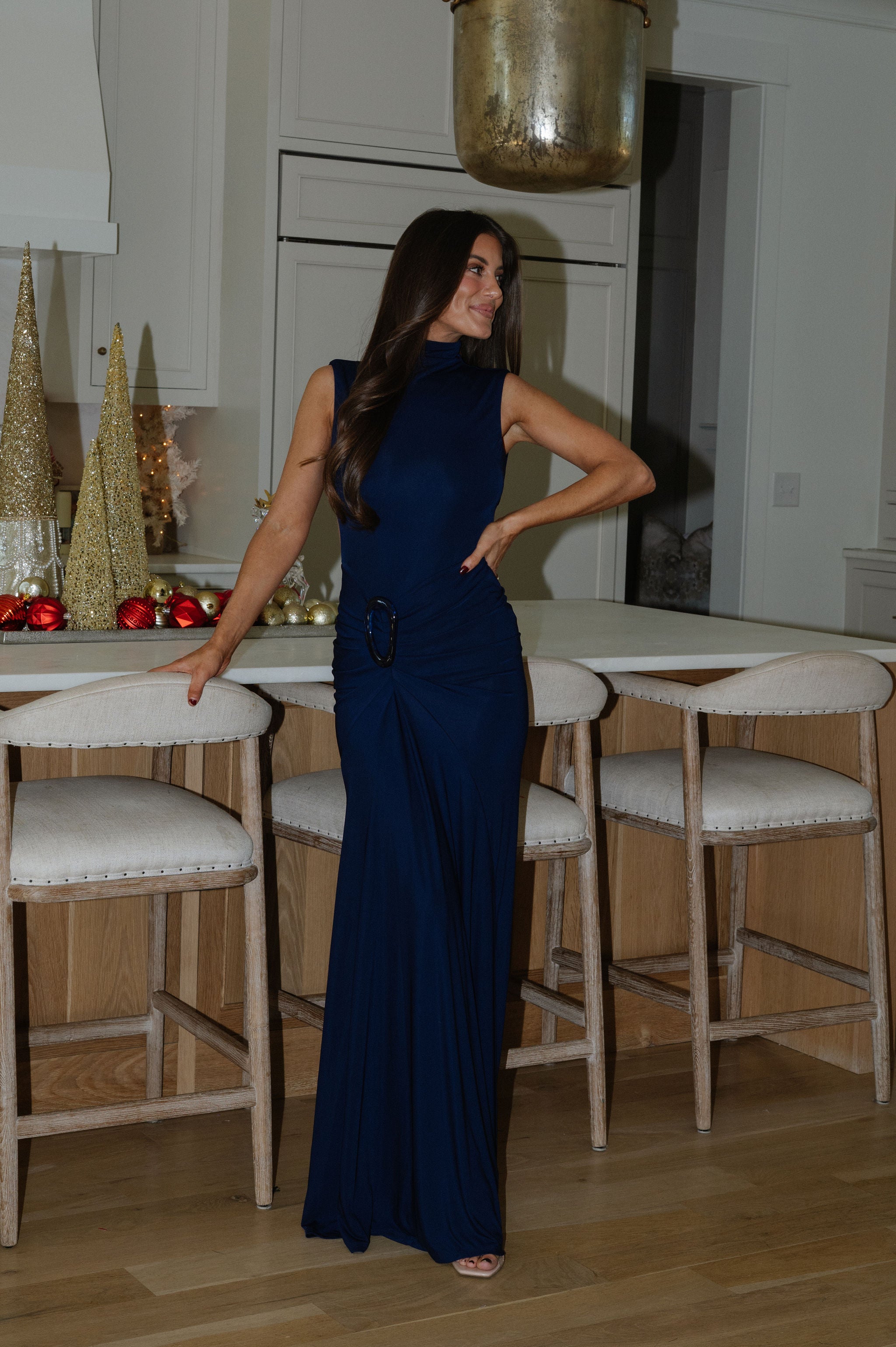 Waverly Mock Neck Dress-Navy