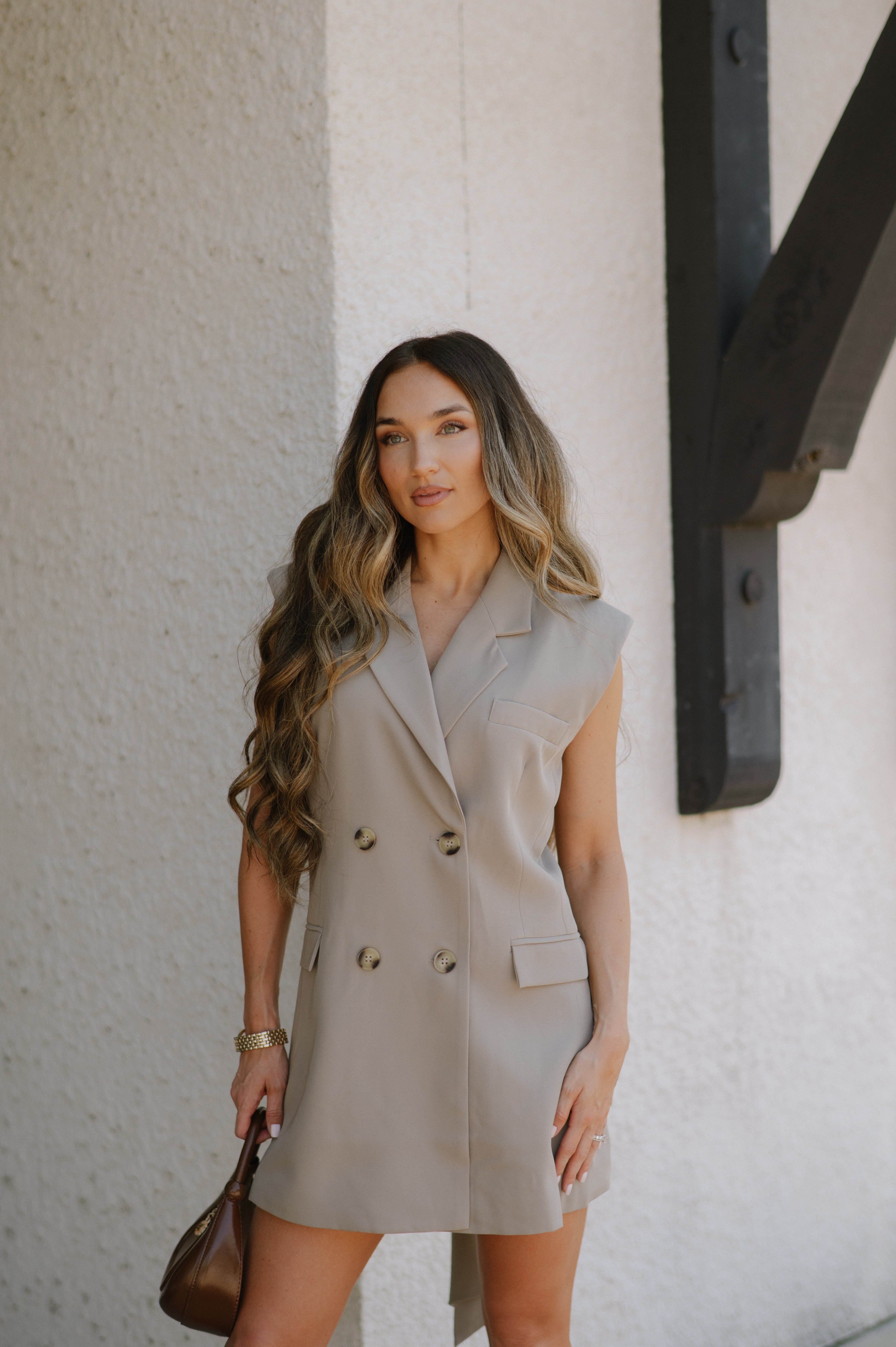 Bow Blazer Mini Dress-Stone