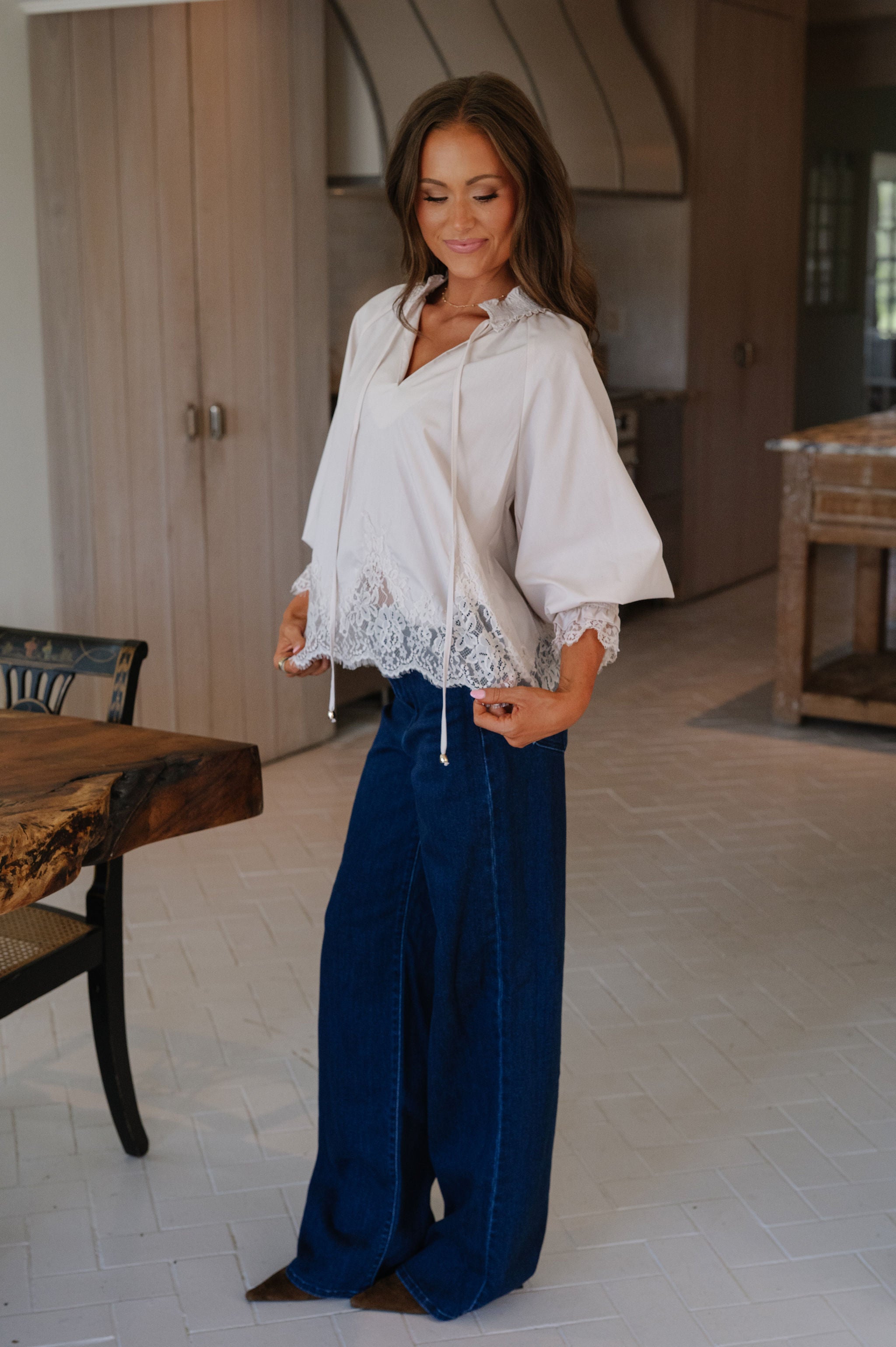 Stephanie Lace Detailed Blouse-Pearl