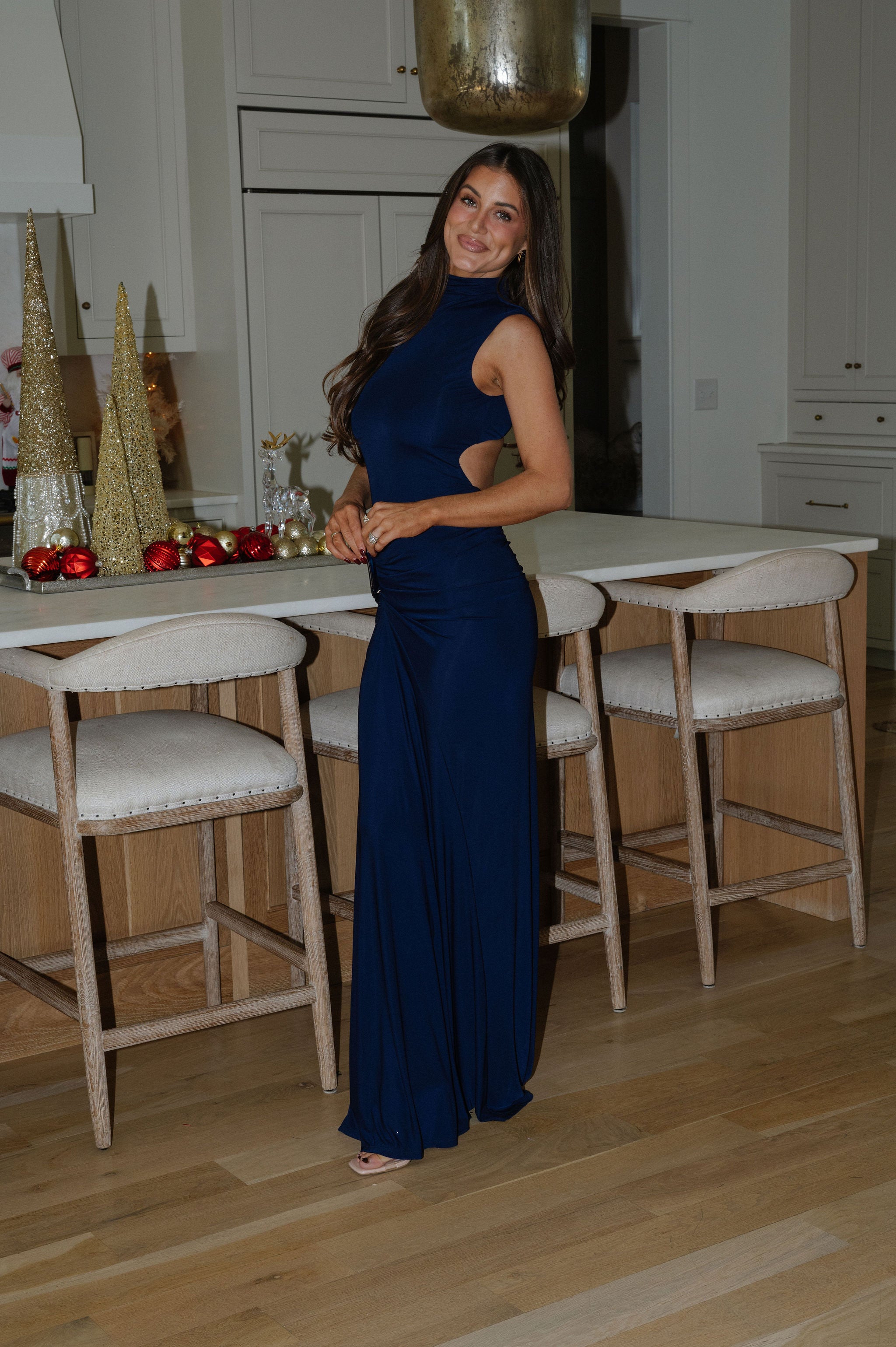 Waverly Mock Neck Dress-Navy