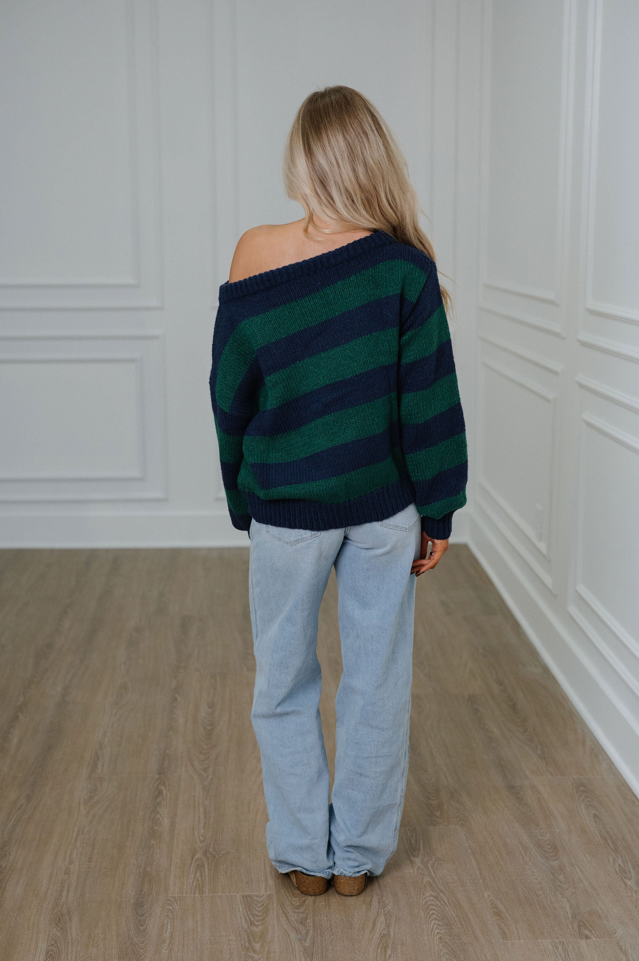 Maddee OTS Rugby Sweater-Navy/Green