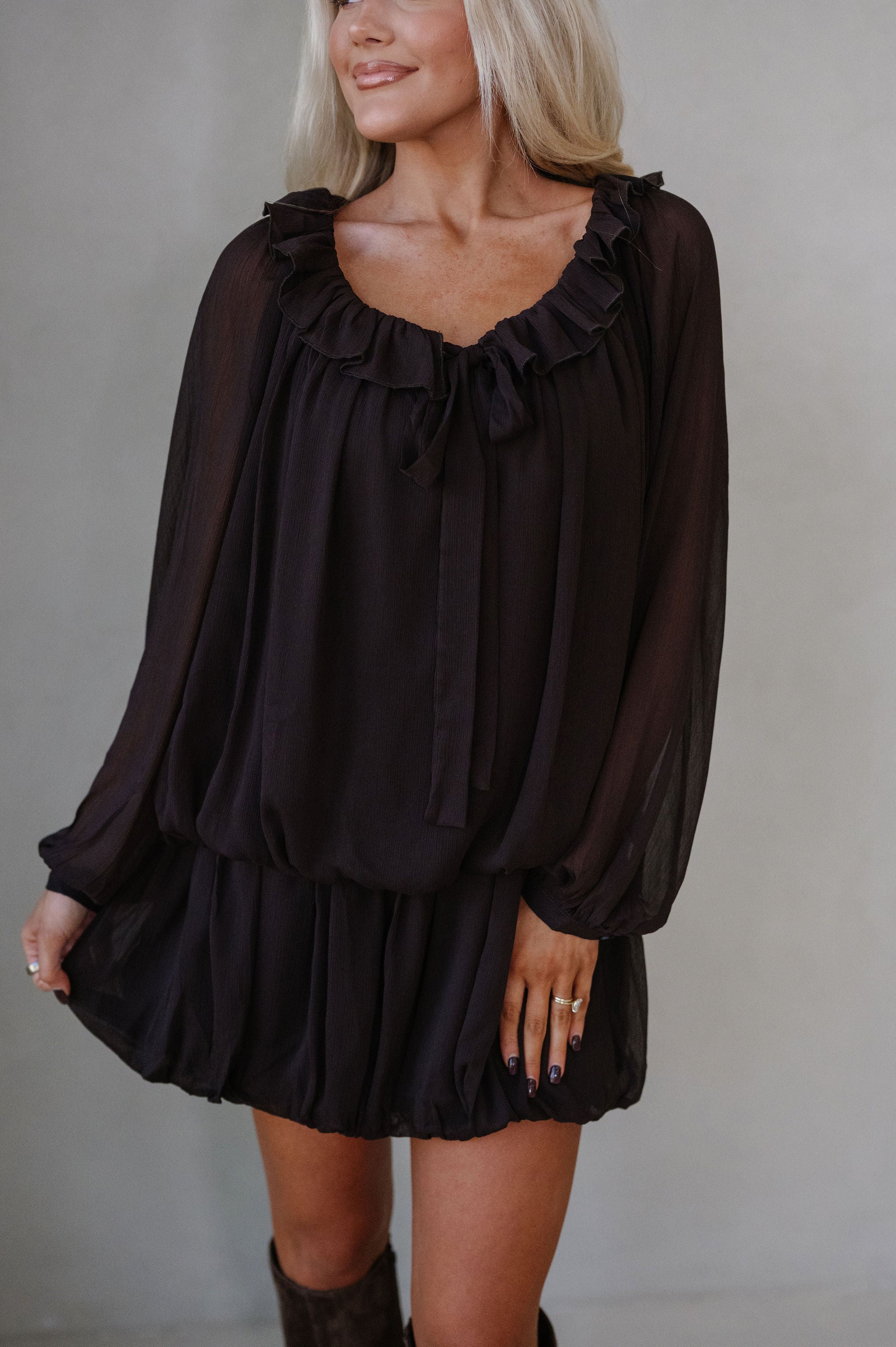 Rosalie Bubble Tiered Dress-Espresso