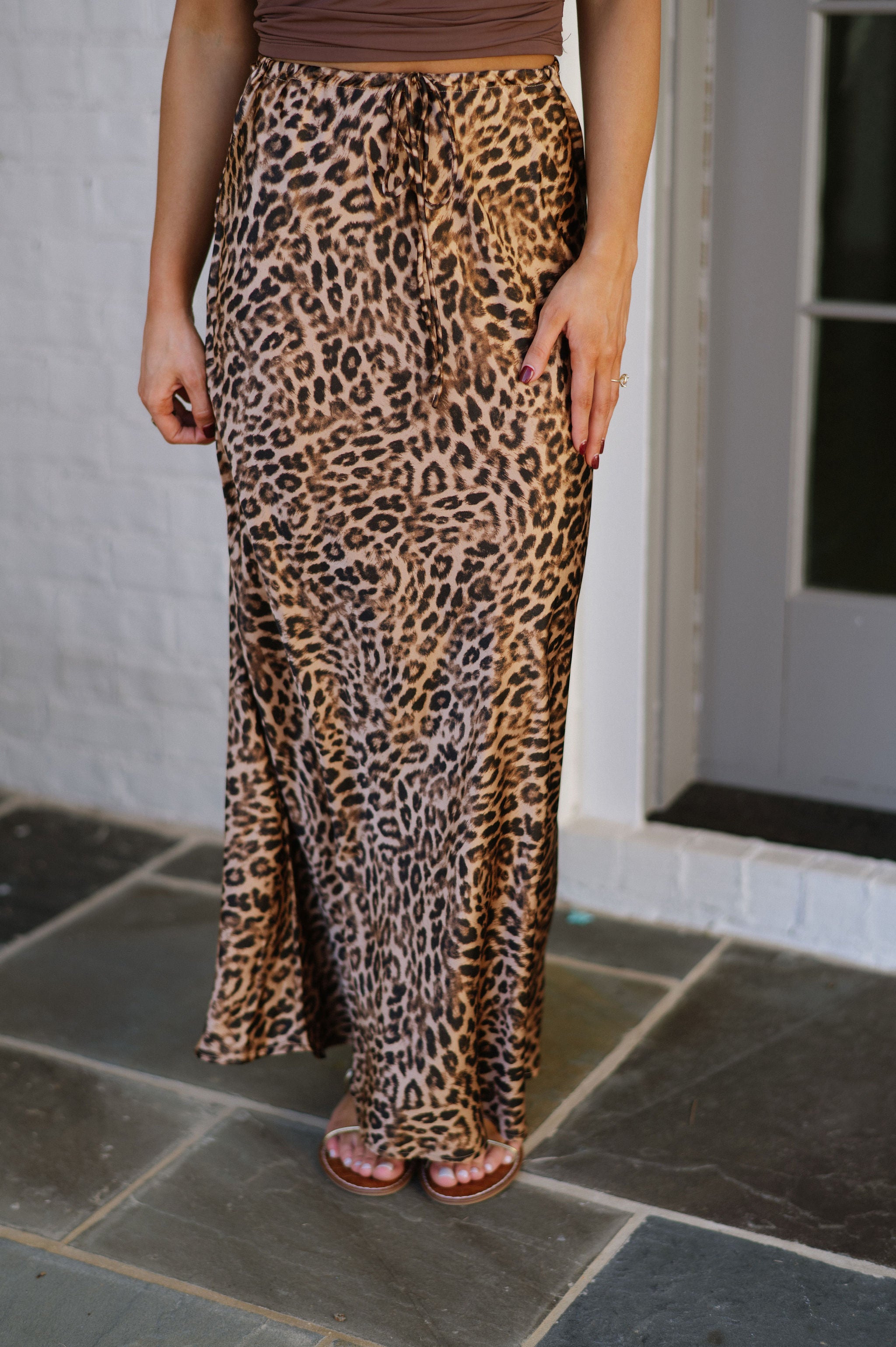 Destin Satin Skirt-Leopard