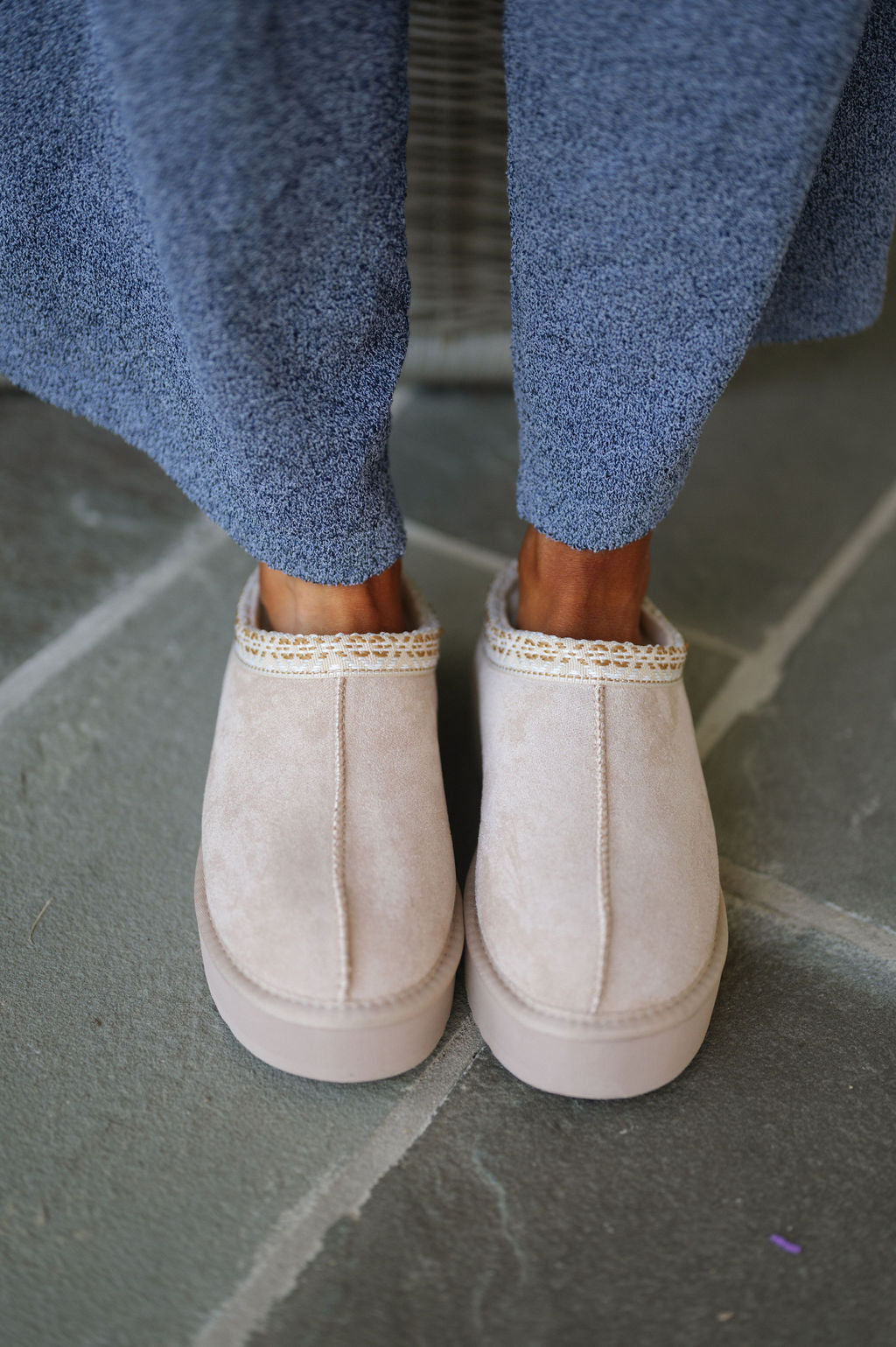 Eagle Faux Fur Slippers- Beige