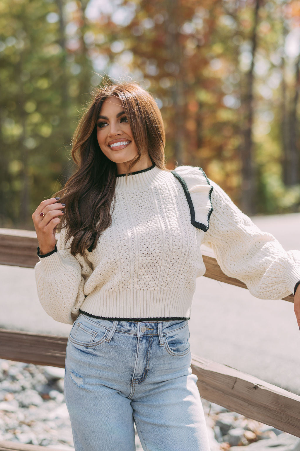 Ruffle Shoulder Sweater- Cream