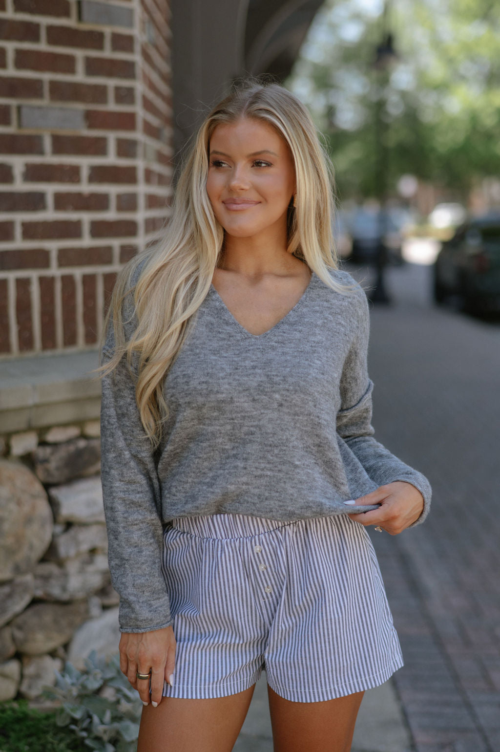 Geneva V Neck Sweater- Grey