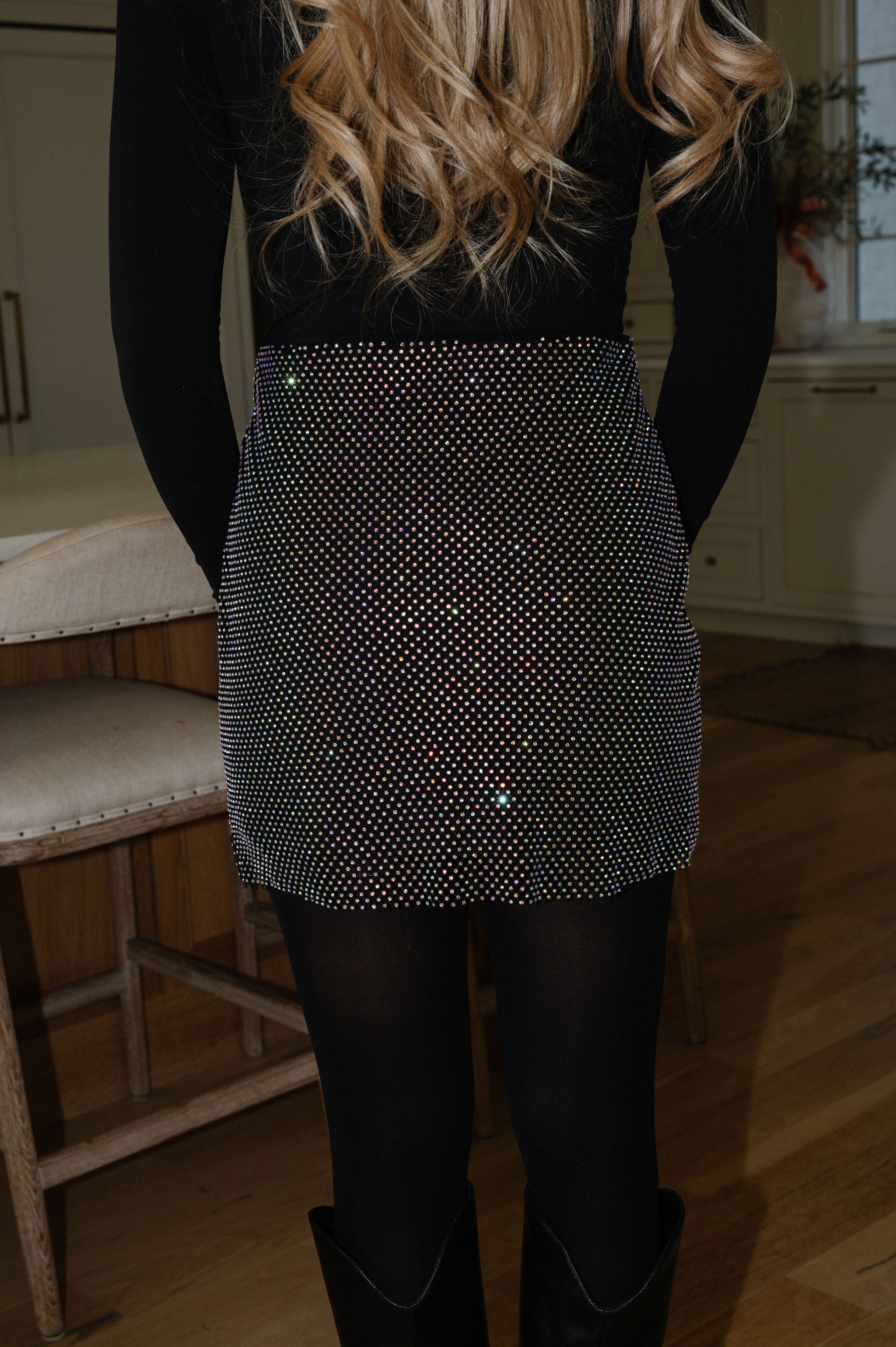 Ana Rhinestone Skirt-Black