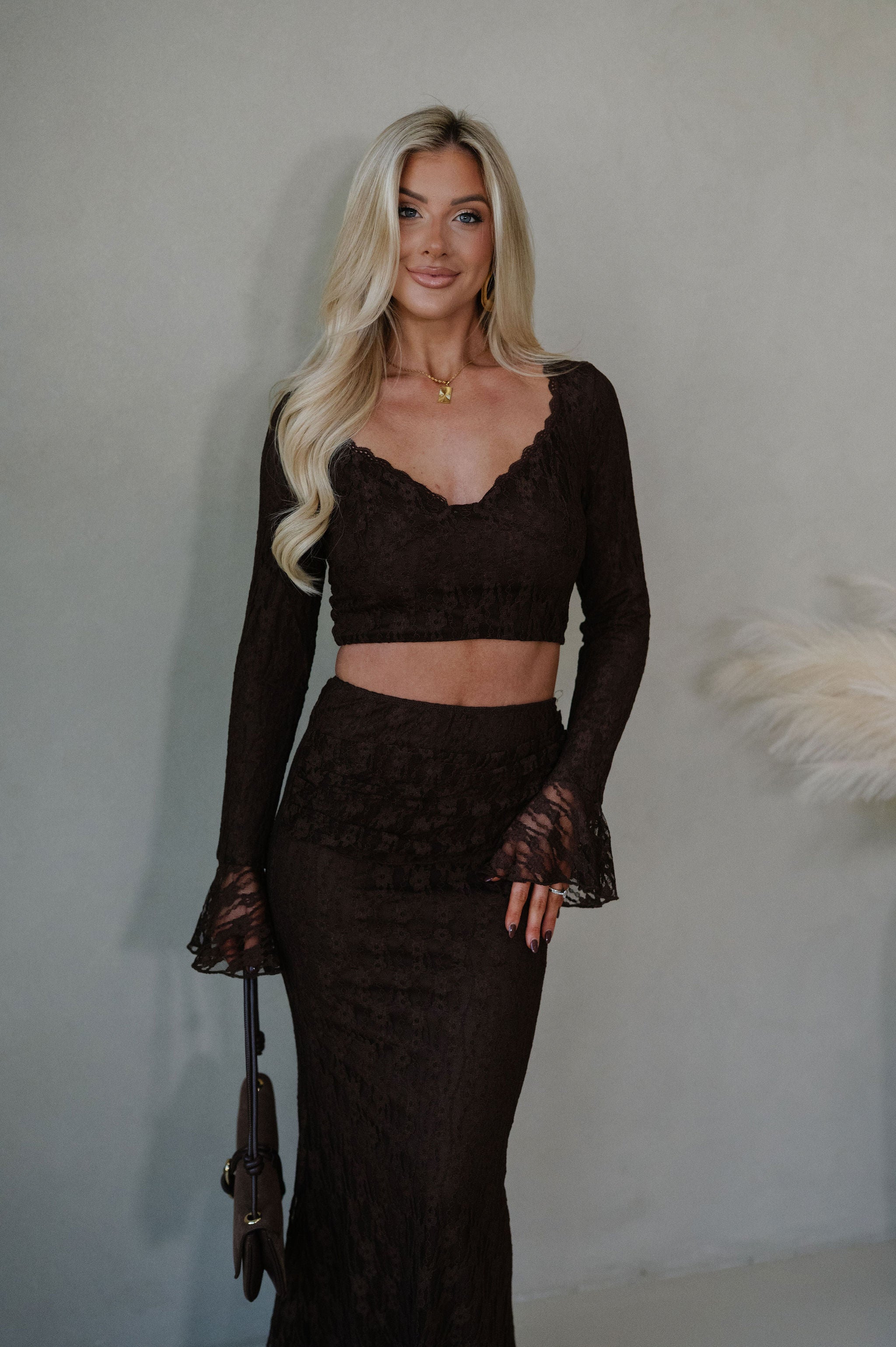 Stella Lace Maxi Skirt Set-Brown