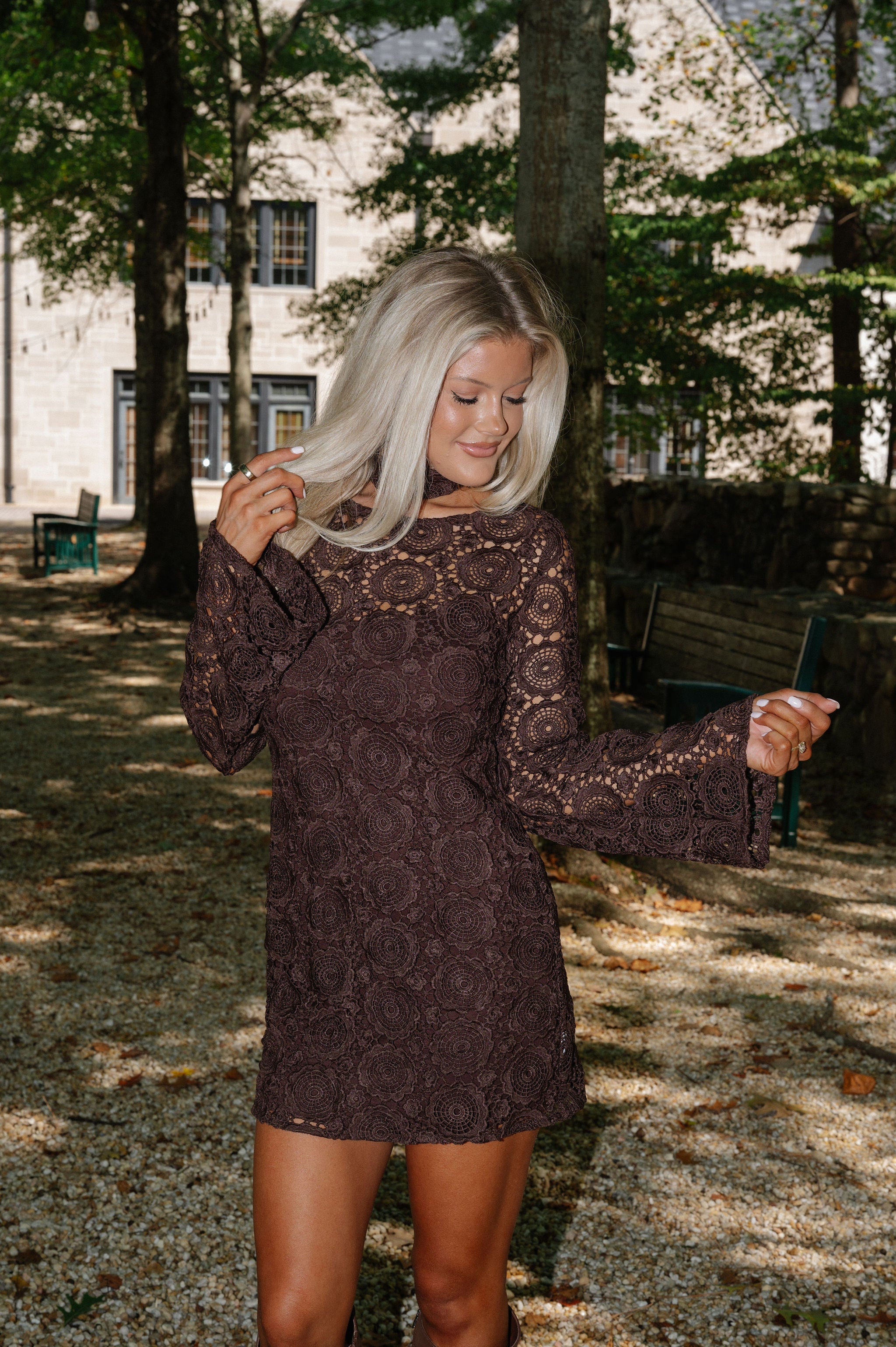 PREORDER/Crochet Bell Sleeve Dress-Brown//PREORDER 11/20