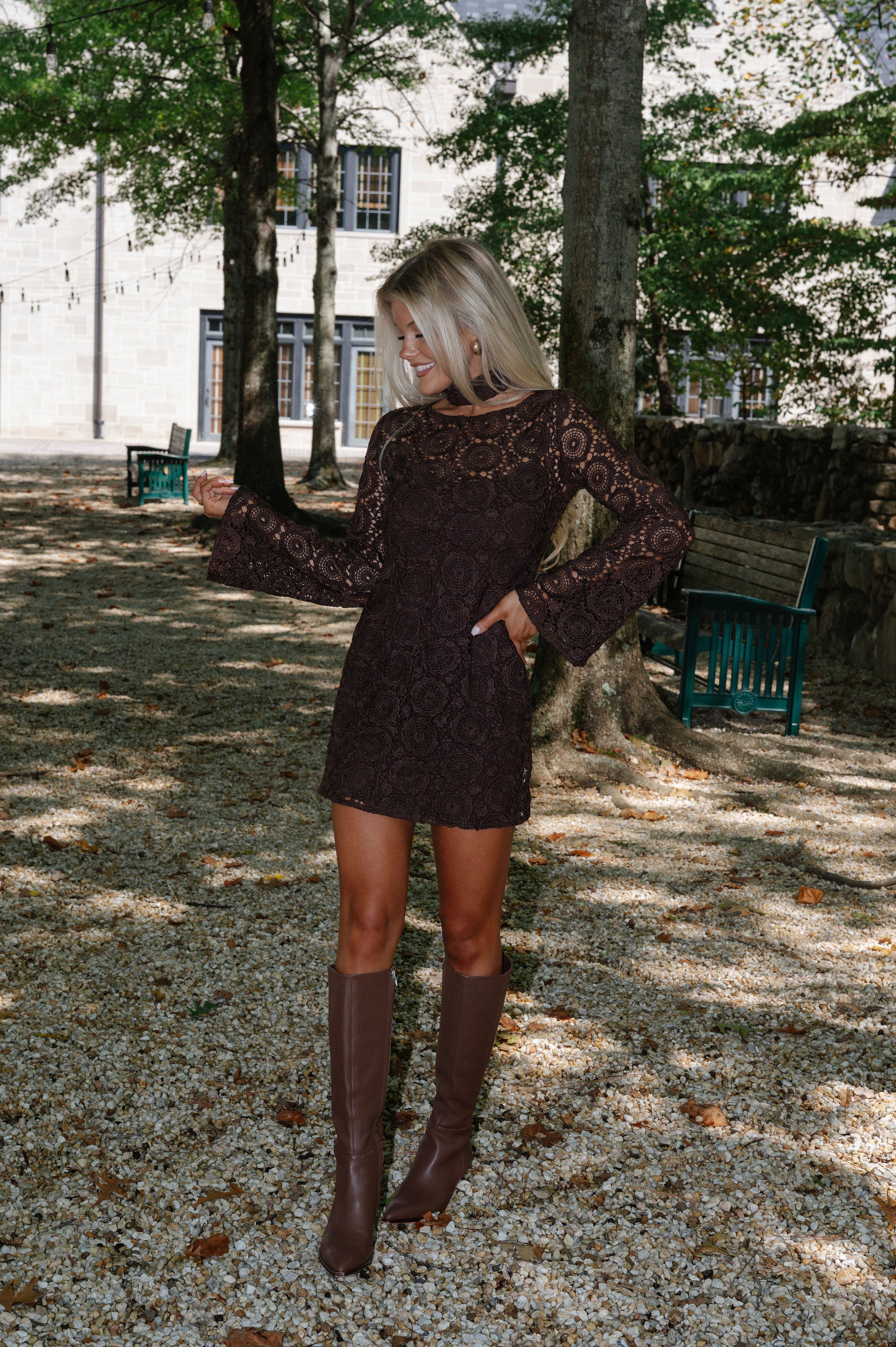 PREORDER/Crochet Bell Sleeve Dress-Brown//PREORDER 11/20
