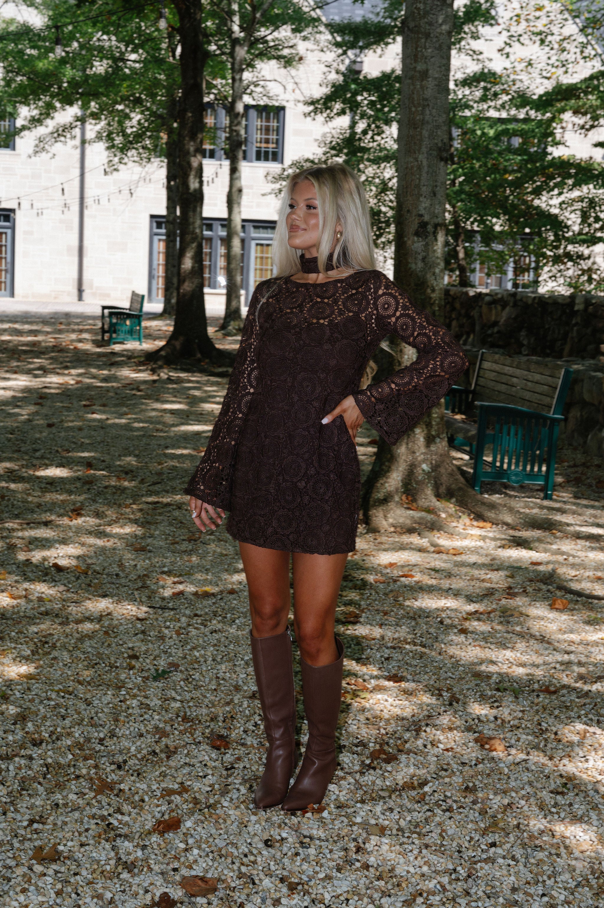 PREORDER/Crochet Bell Sleeve Dress-Brown//PREORDER 11/20