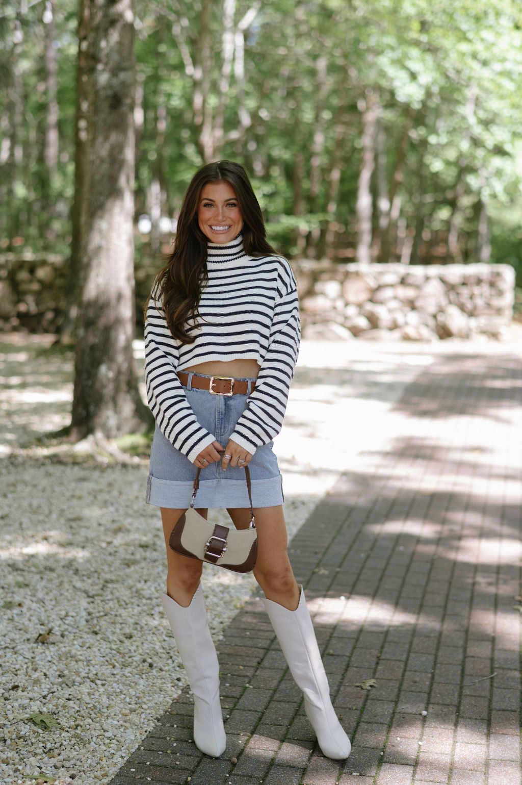 Striped Ribbed Sweater-Ivory/Navy