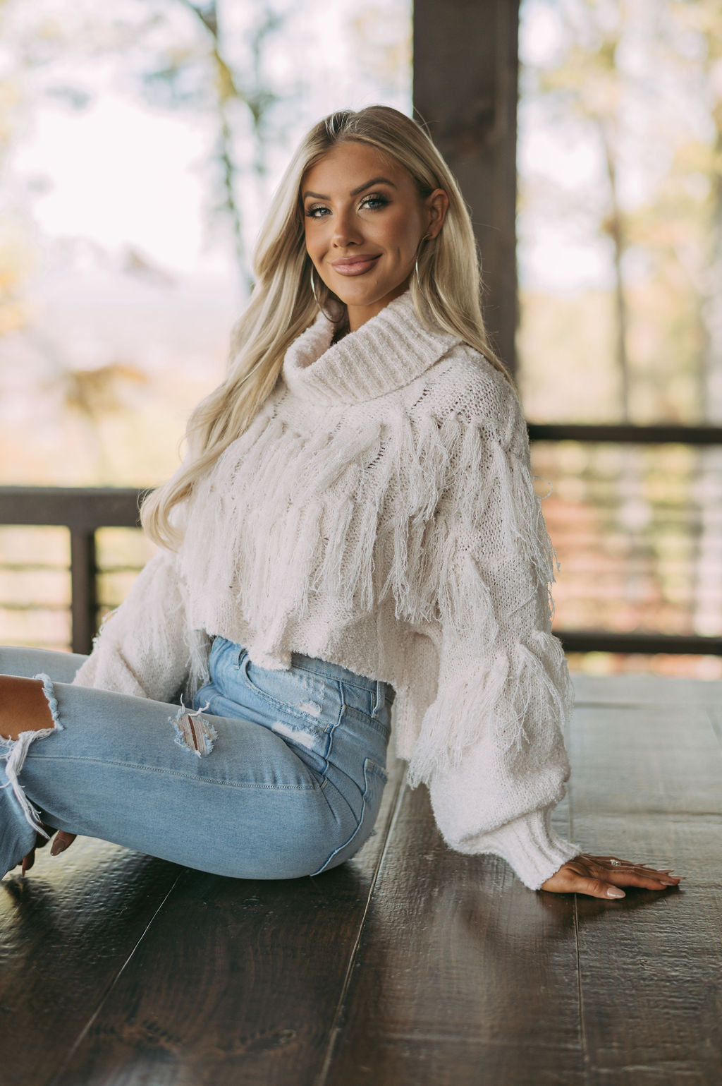 Shaggy Cropped Turtleneck- Ivory