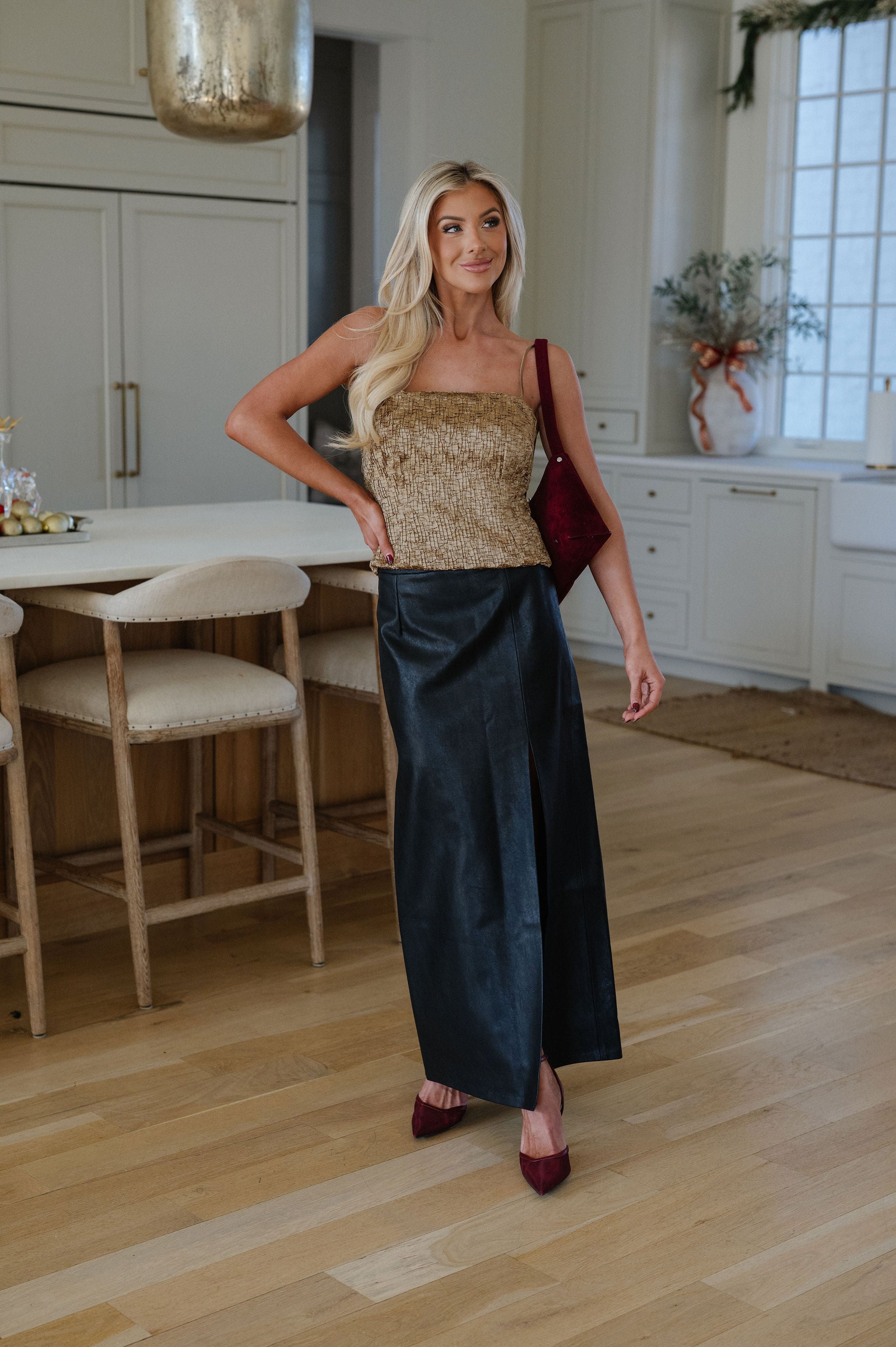 Lennon Faux Leather Maxi Skirt-Black