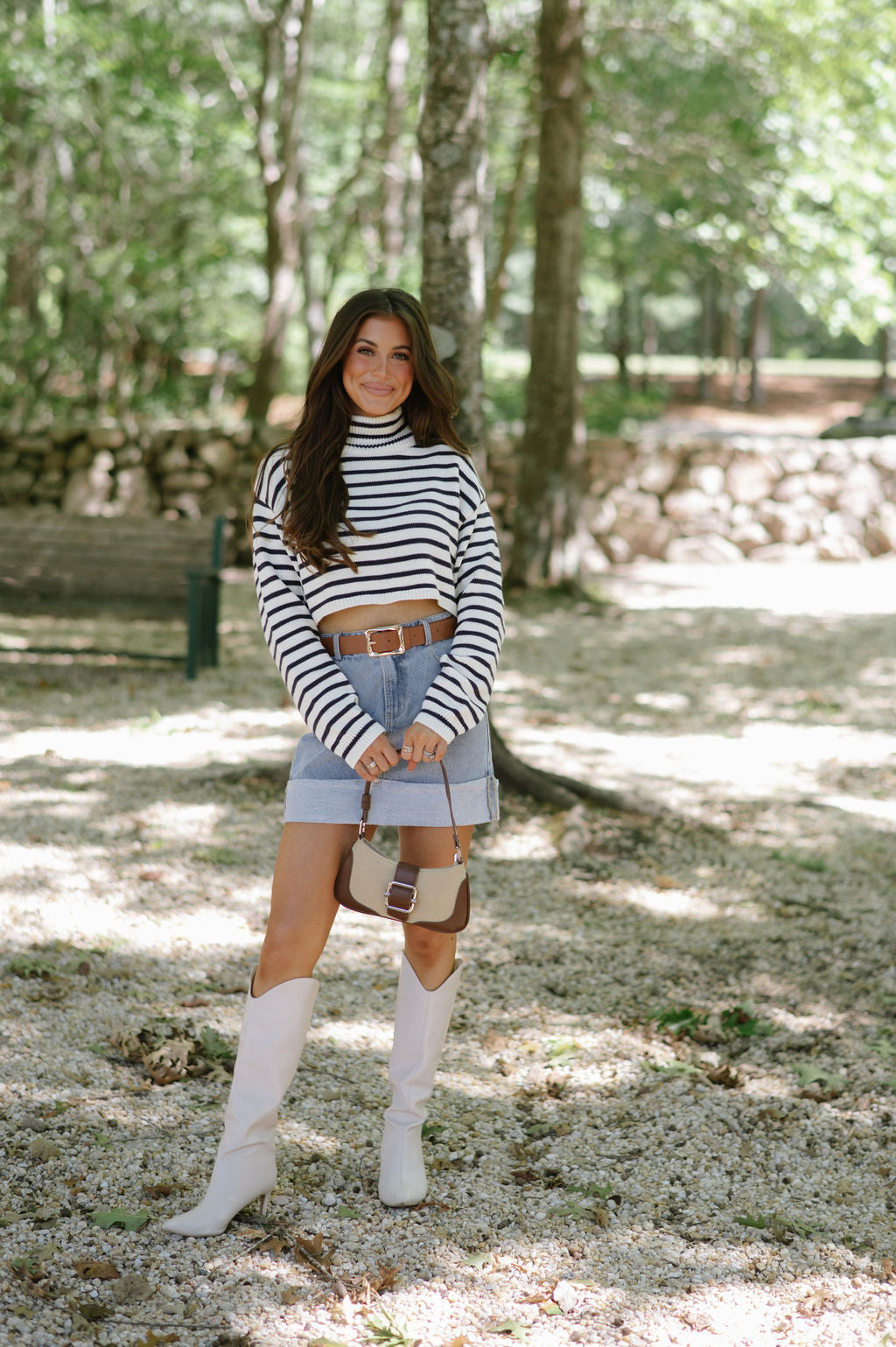 Striped Ribbed Sweater-Ivory/Navy