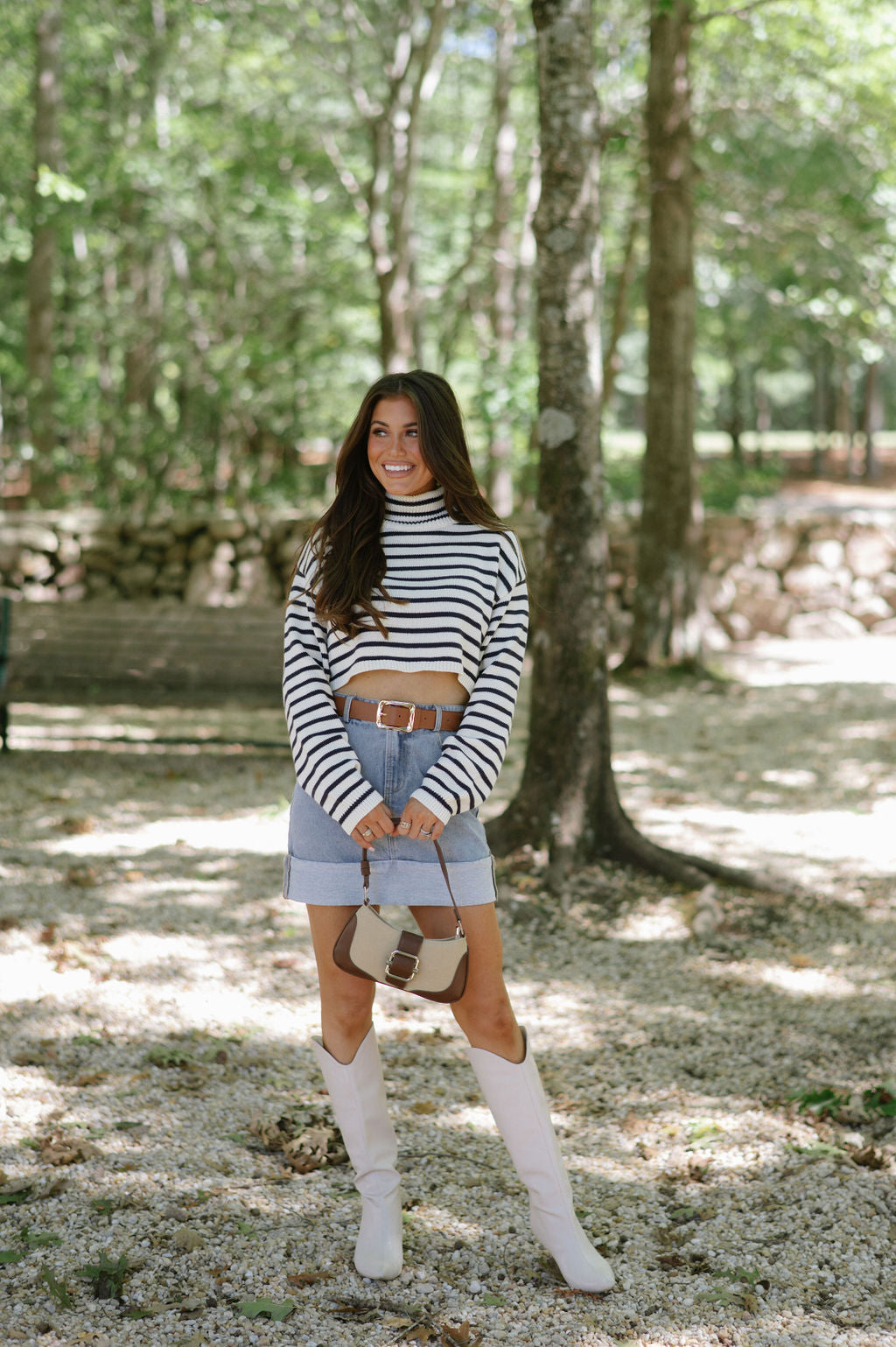 Striped Ribbed Sweater-Ivory/Navy