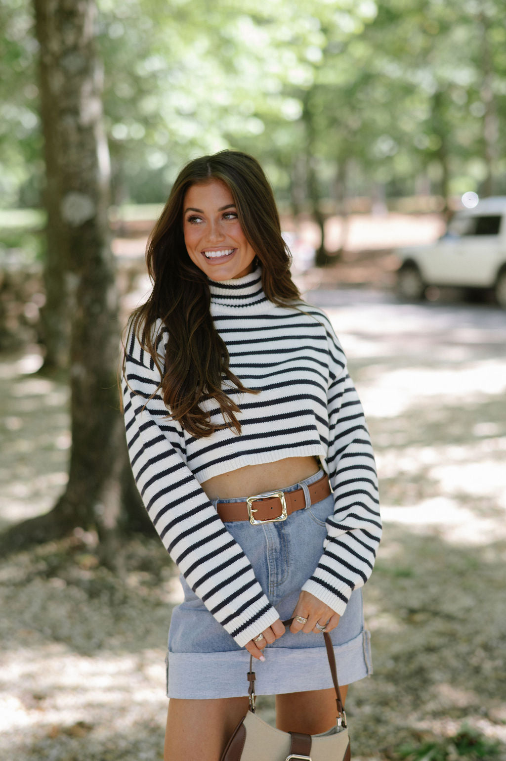 Striped Ribbed Sweater-Ivory/Navy