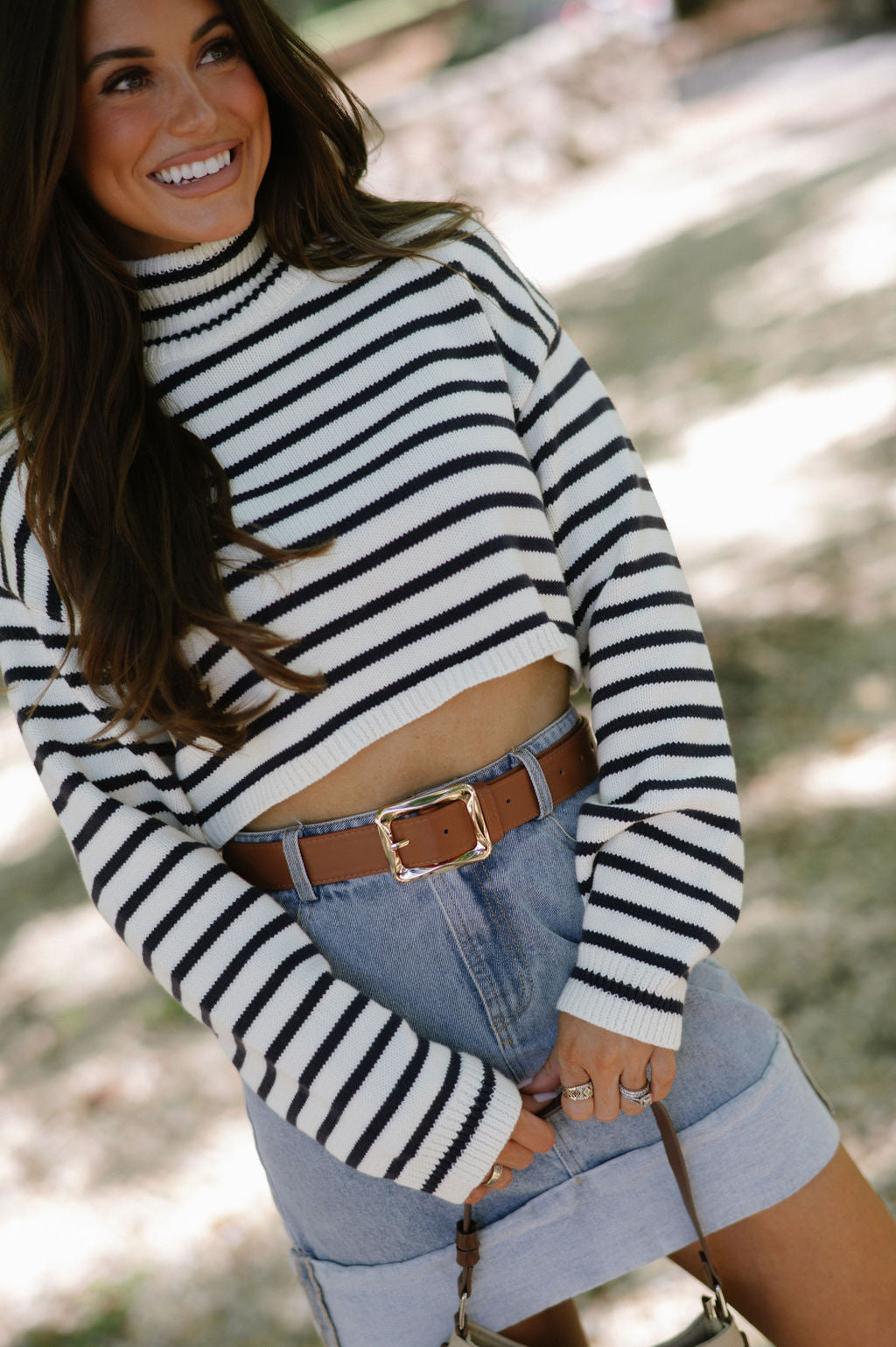 Striped Ribbed Sweater-Ivory/Navy