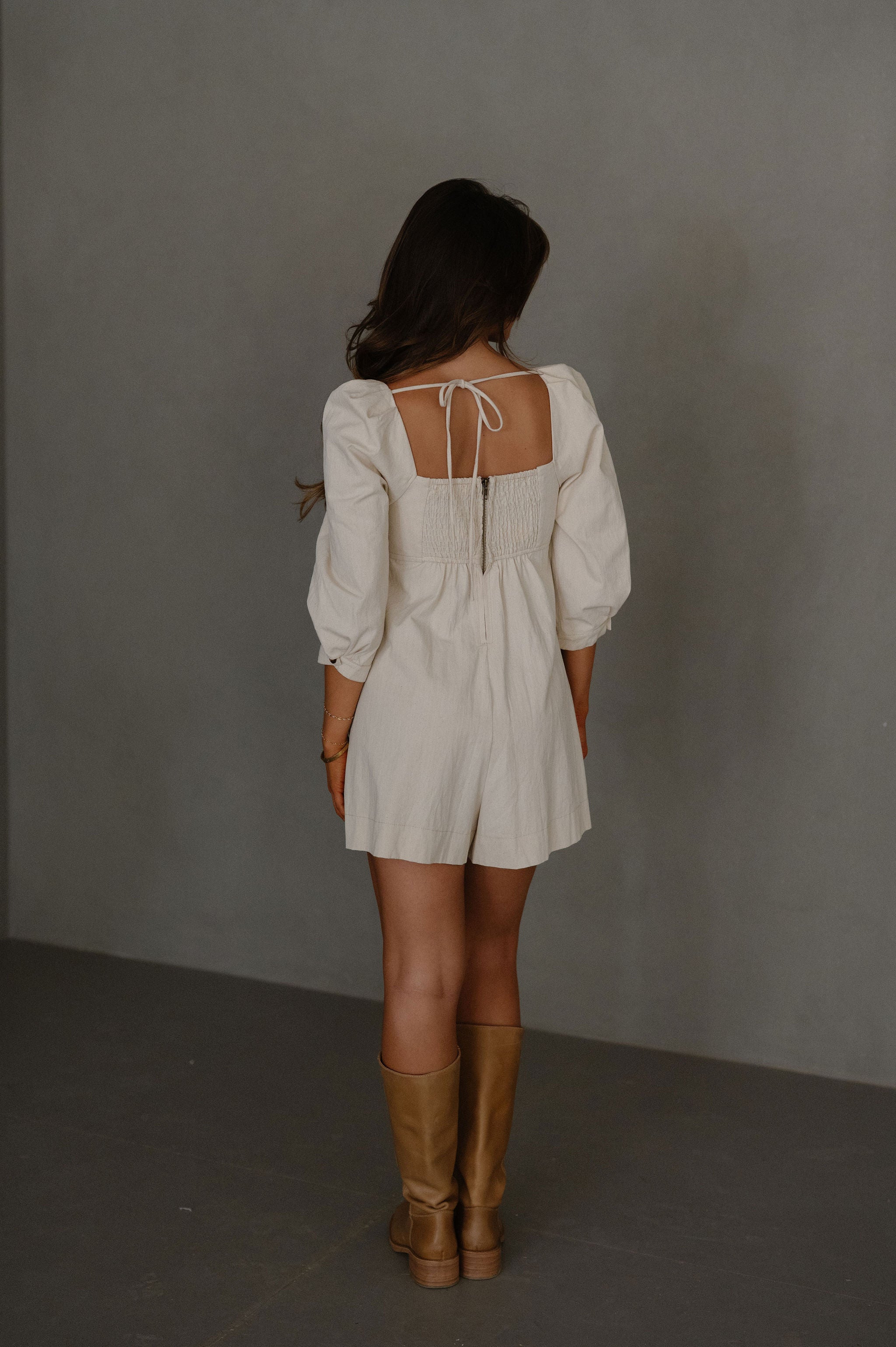Sweetheart Pintuck Romper-Oatmeal