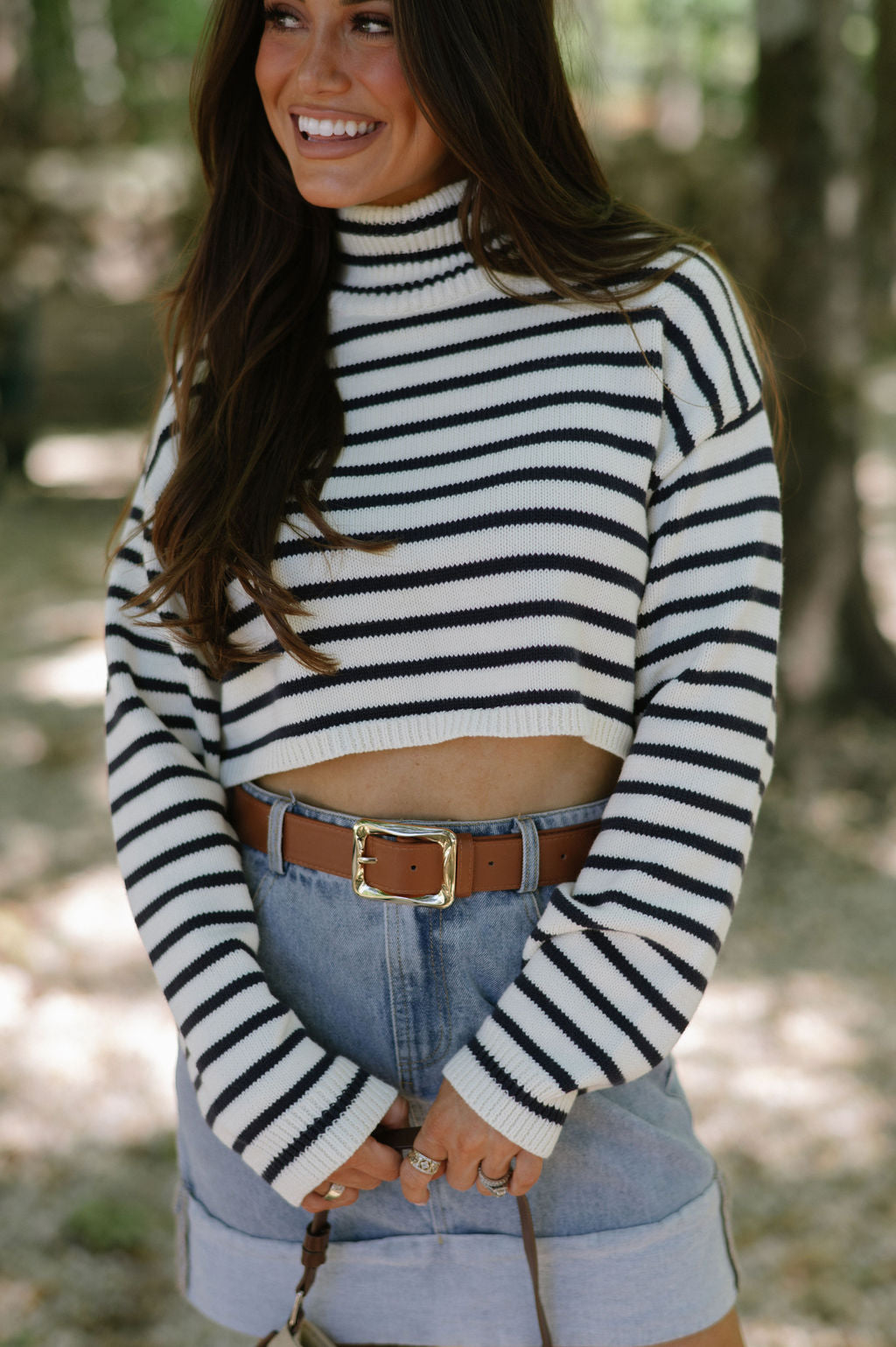 Striped Ribbed Sweater-Ivory/Navy