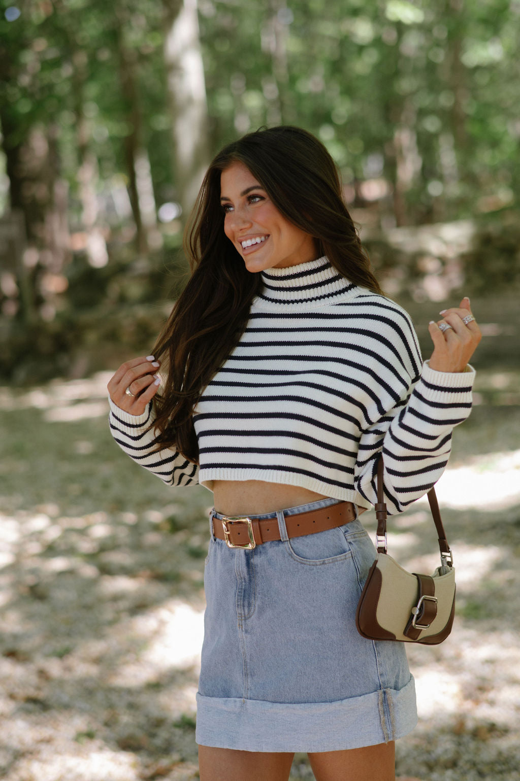 Striped Ribbed Sweater-Ivory/Navy