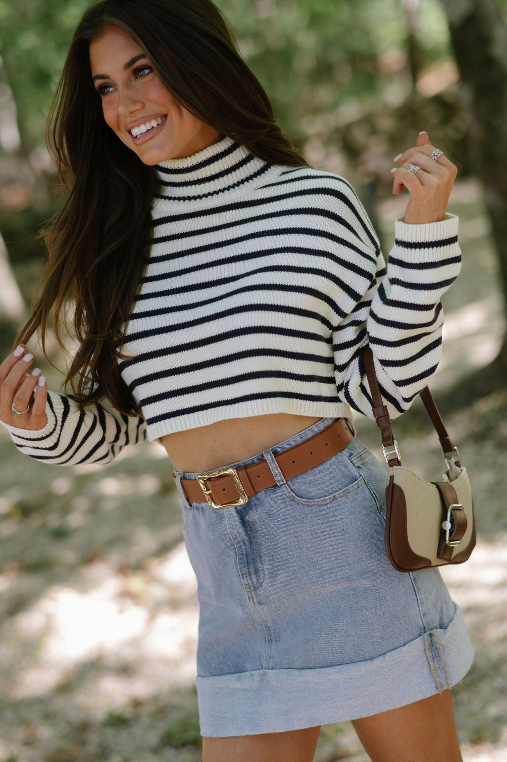 Striped Ribbed Sweater-Ivory/Navy