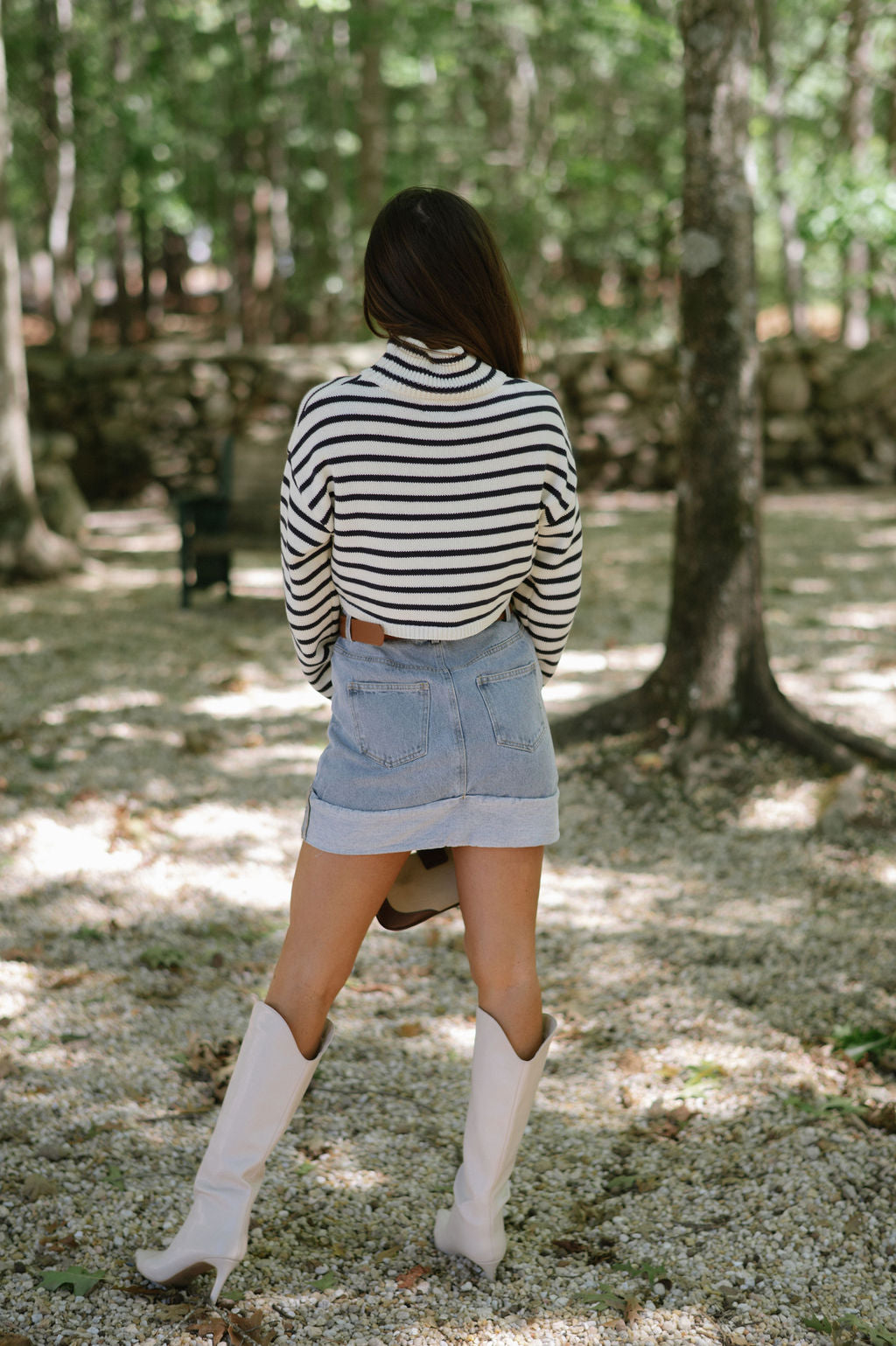 Striped Ribbed Sweater-Ivory/Navy