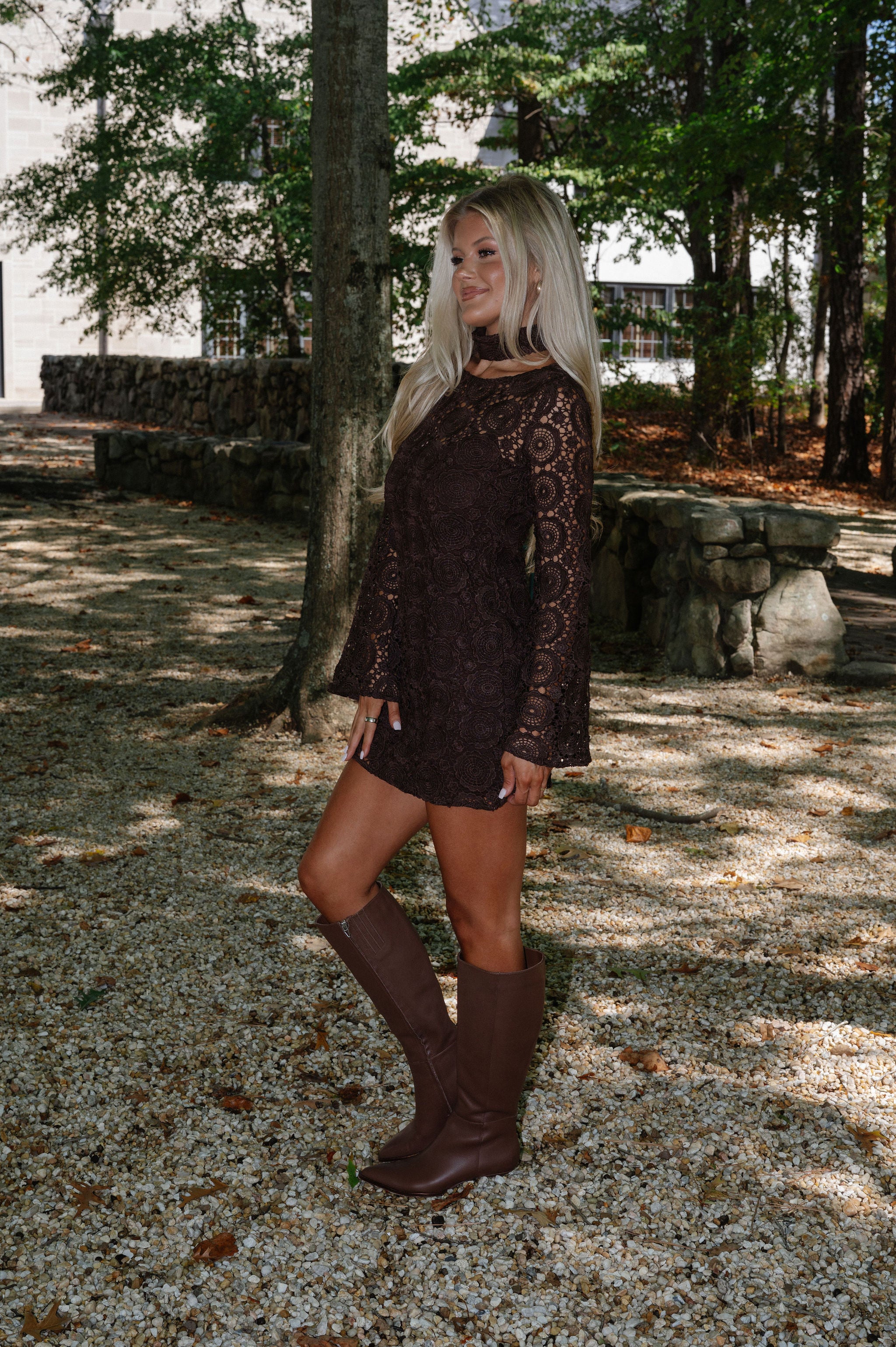 PREORDER/Crochet Bell Sleeve Dress-Brown//PREORDER 11/20