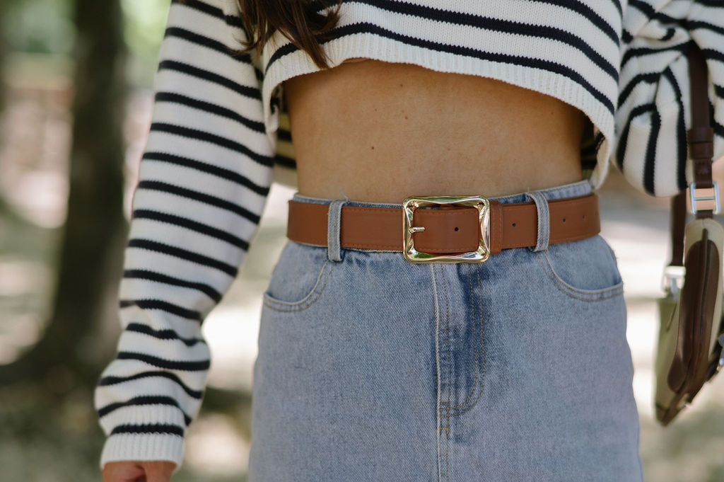 Rectangle Bar Belt-Cognac