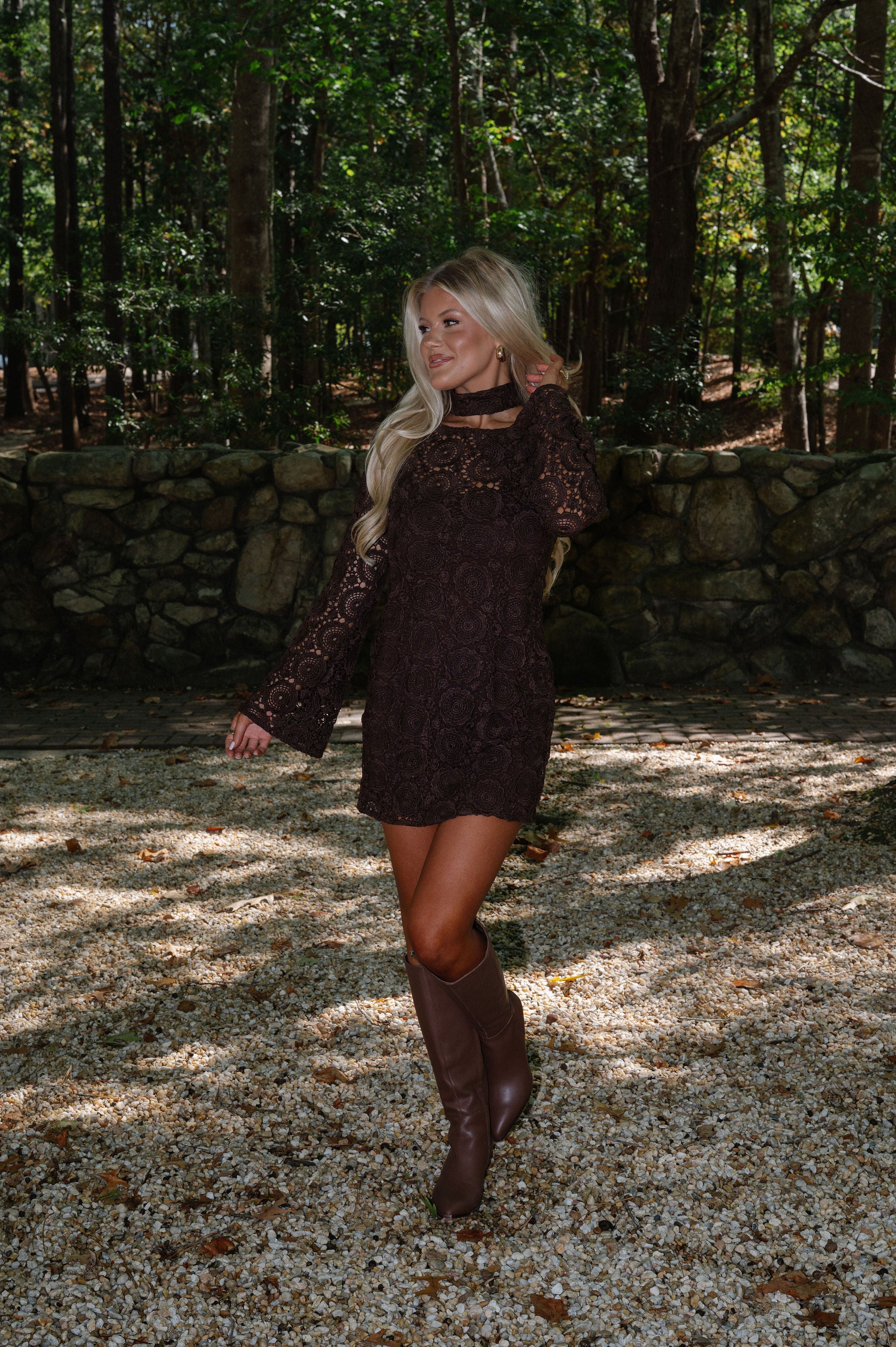 PREORDER/Crochet Bell Sleeve Dress-Brown//PREORDER 11/20