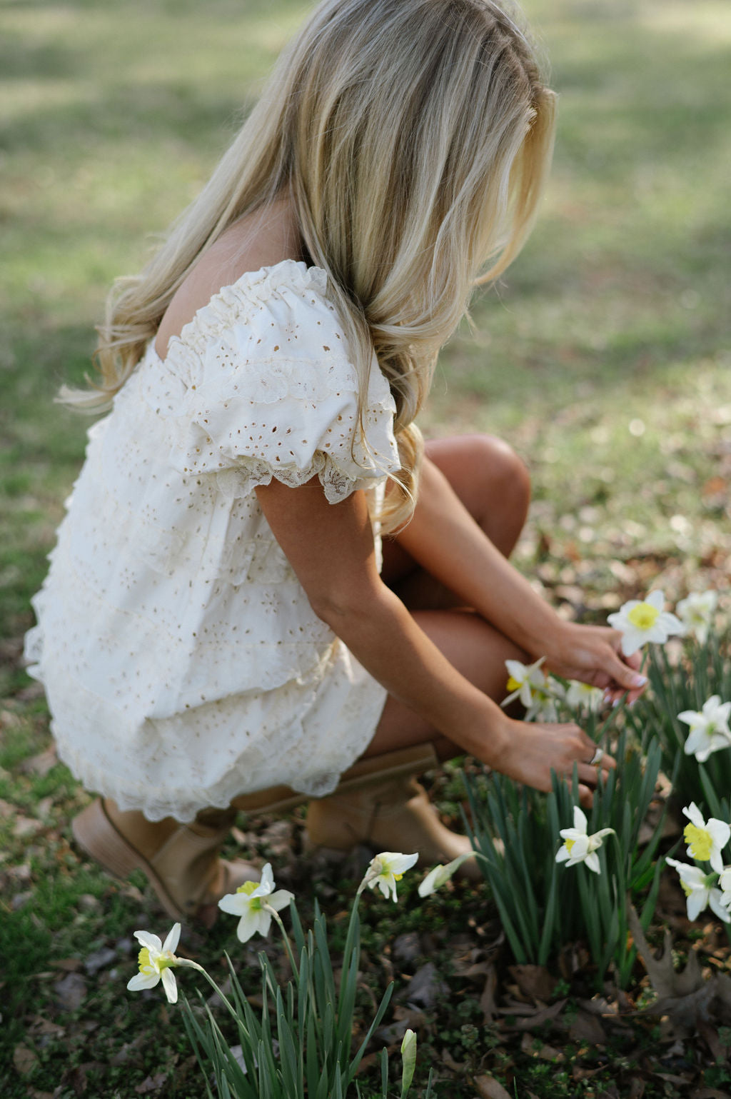 Eyelet Lace Twill Mini Dress-Natural