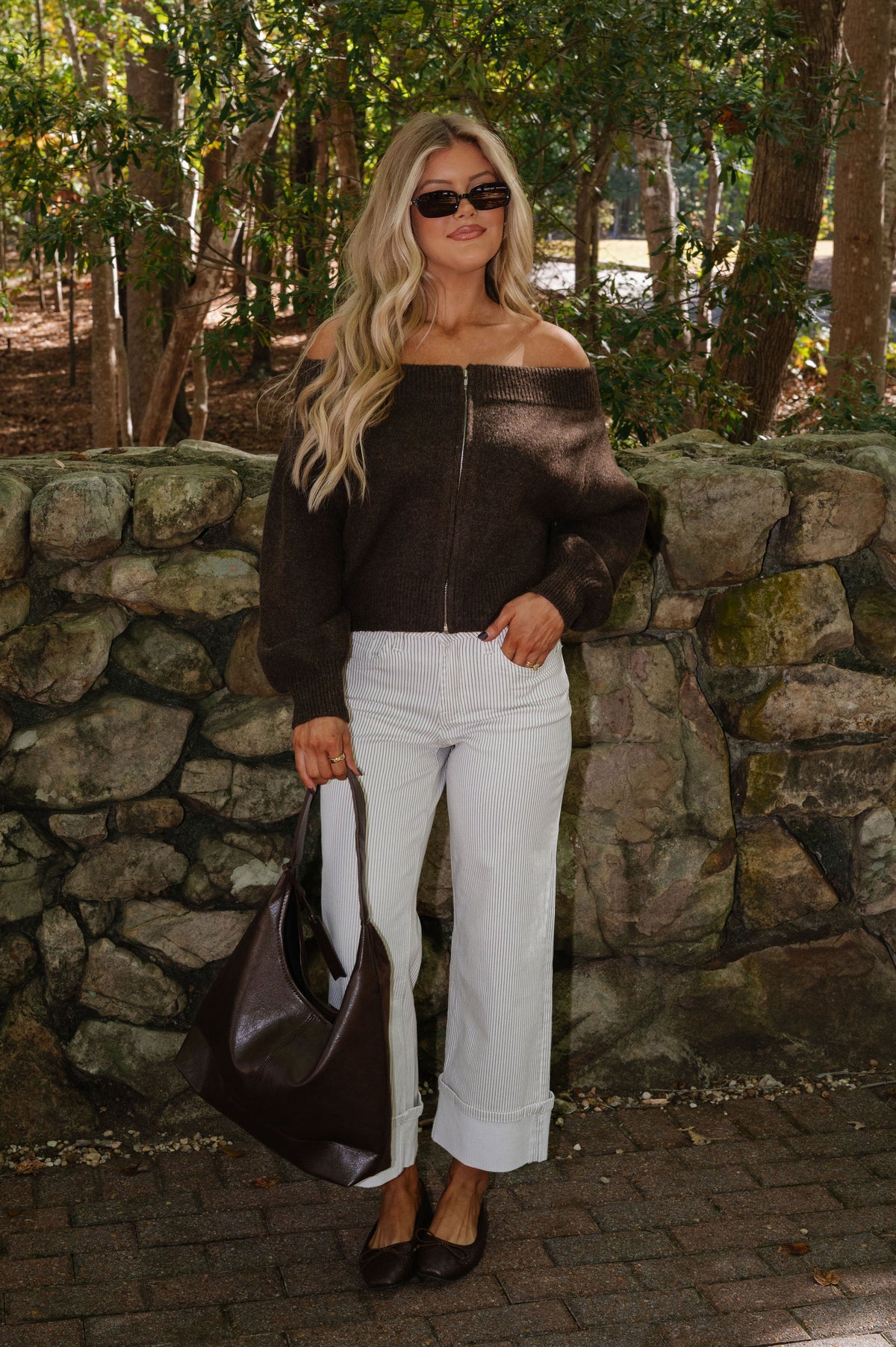 High Rise Stripe Cuffed Jean