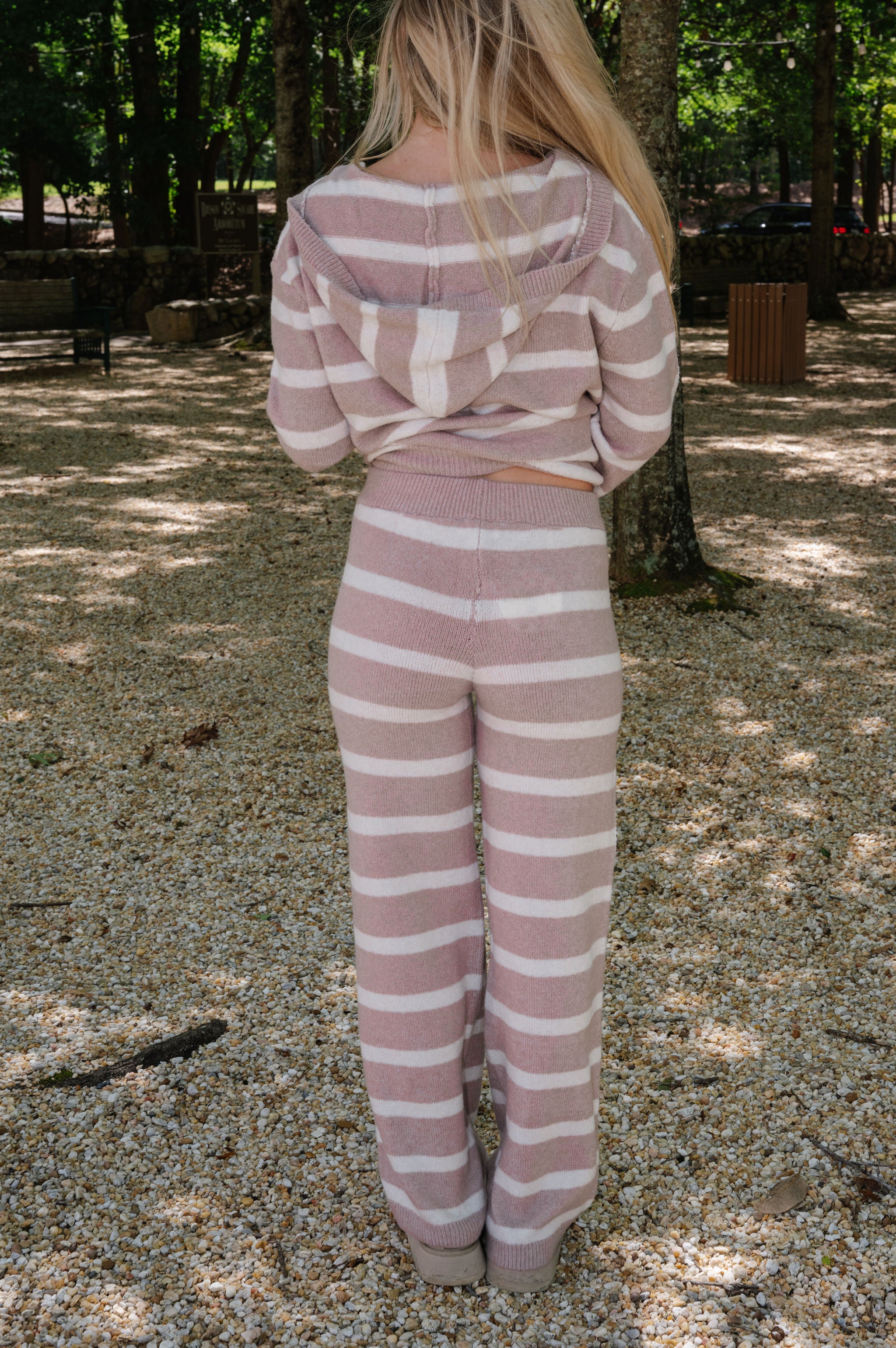 Lacey Stripe Lounge Set-Dark Nude/Ivory