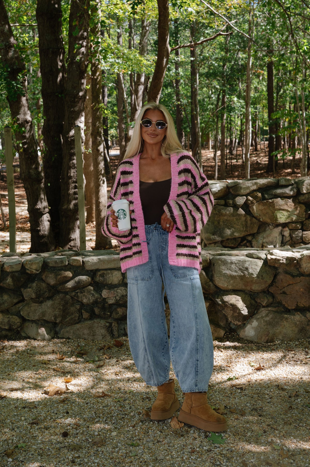 Chunky Striped Cardigan-Pink
