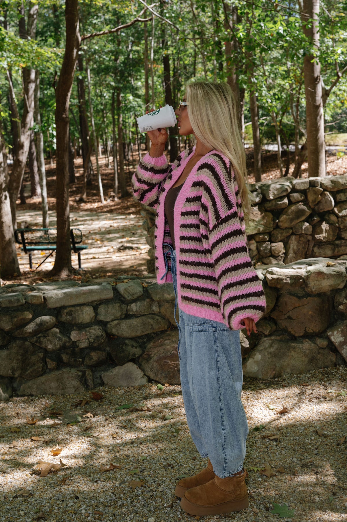 Chunky Striped Cardigan-Pink