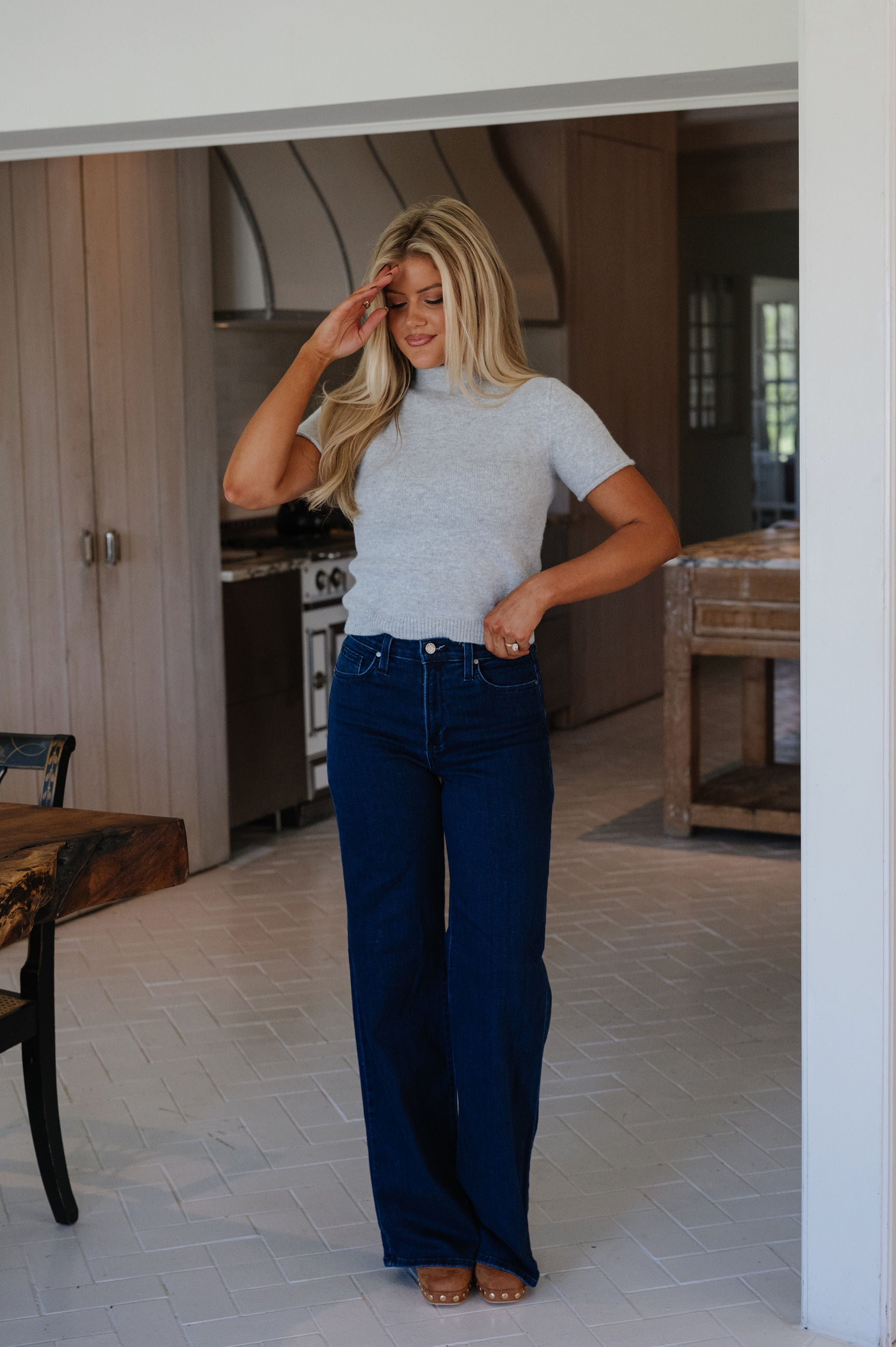Alani Mock Neck Knit Top-Heathered Grey