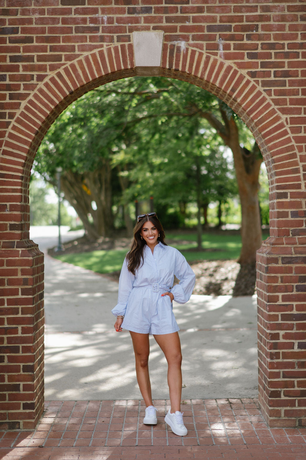 Cullen Belted Romper-Sky Blue