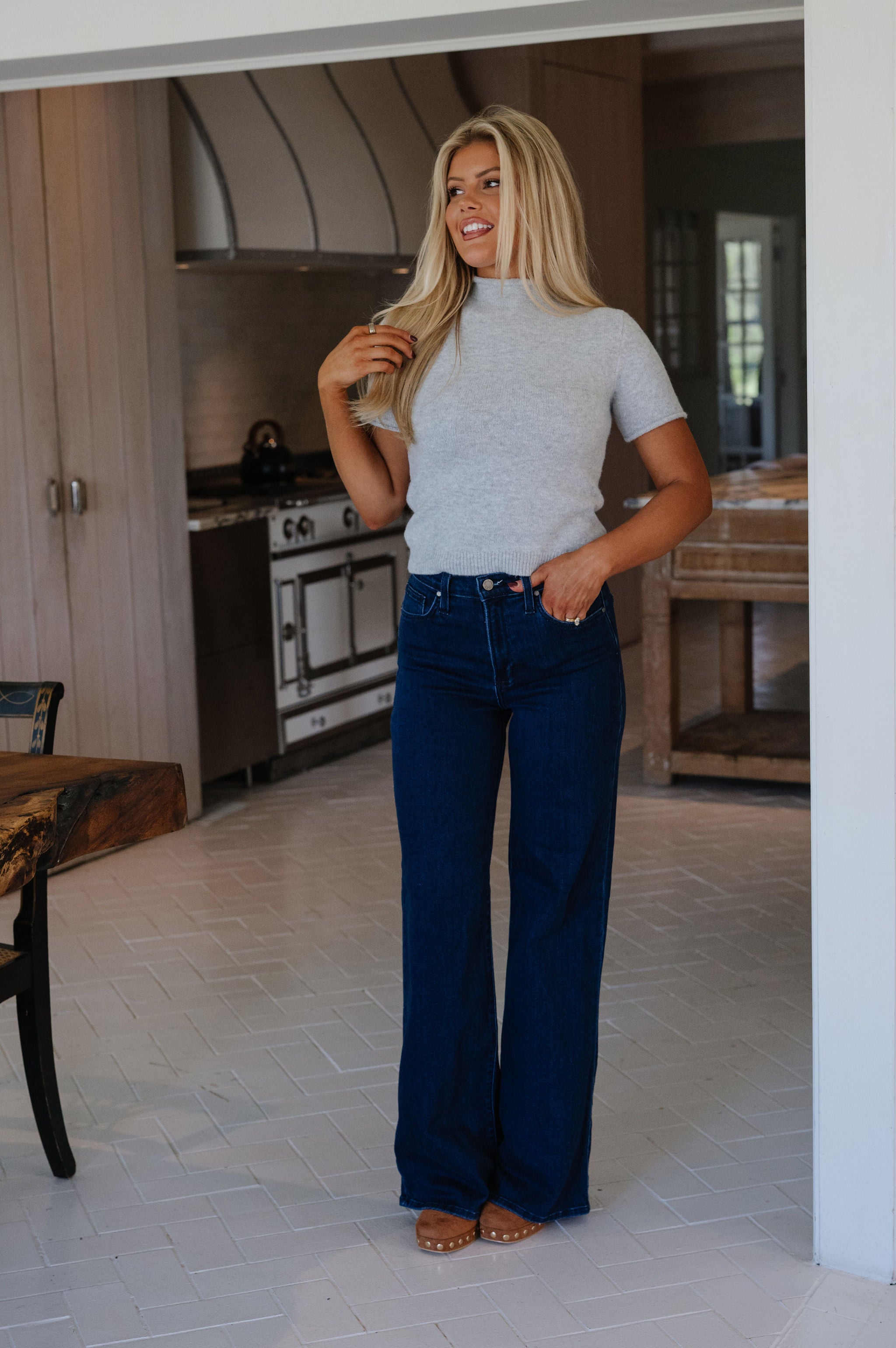 Alani Mock Neck Knit Top-Heathered Grey