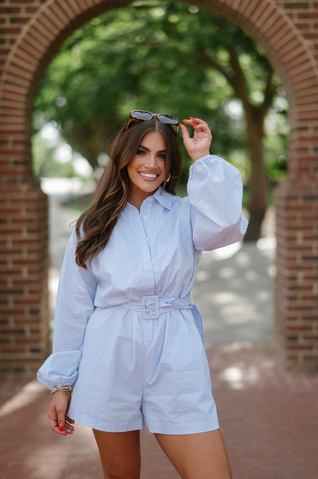 Cullen Belted Romper-Sky Blue