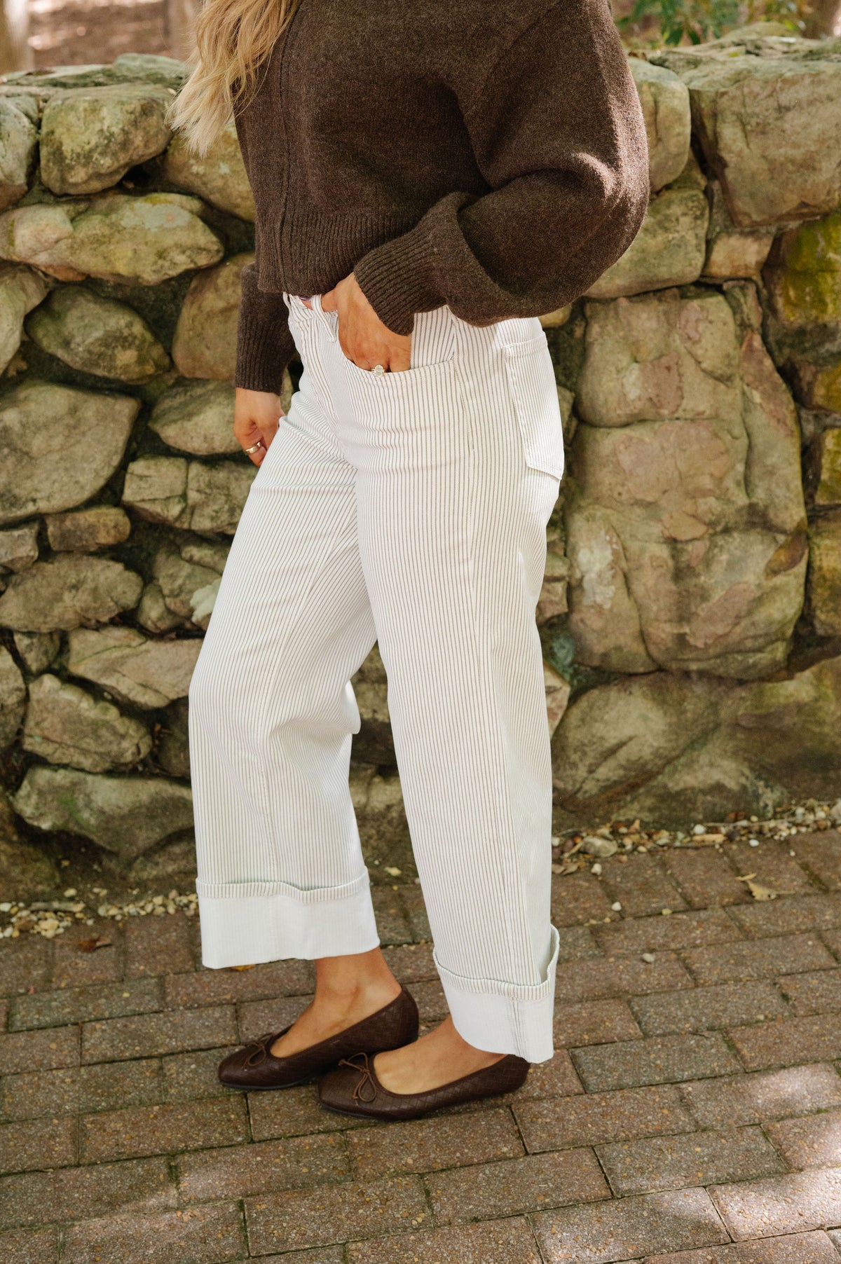 High Rise Stripe Cuffed Jean