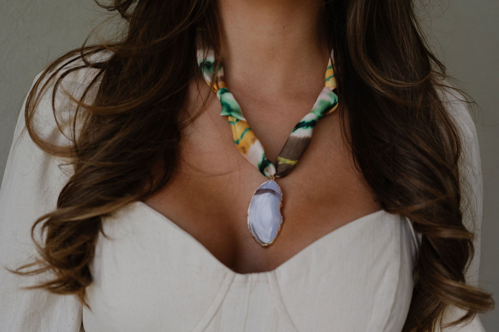 Natural Brown Agate Scarf Necklace
